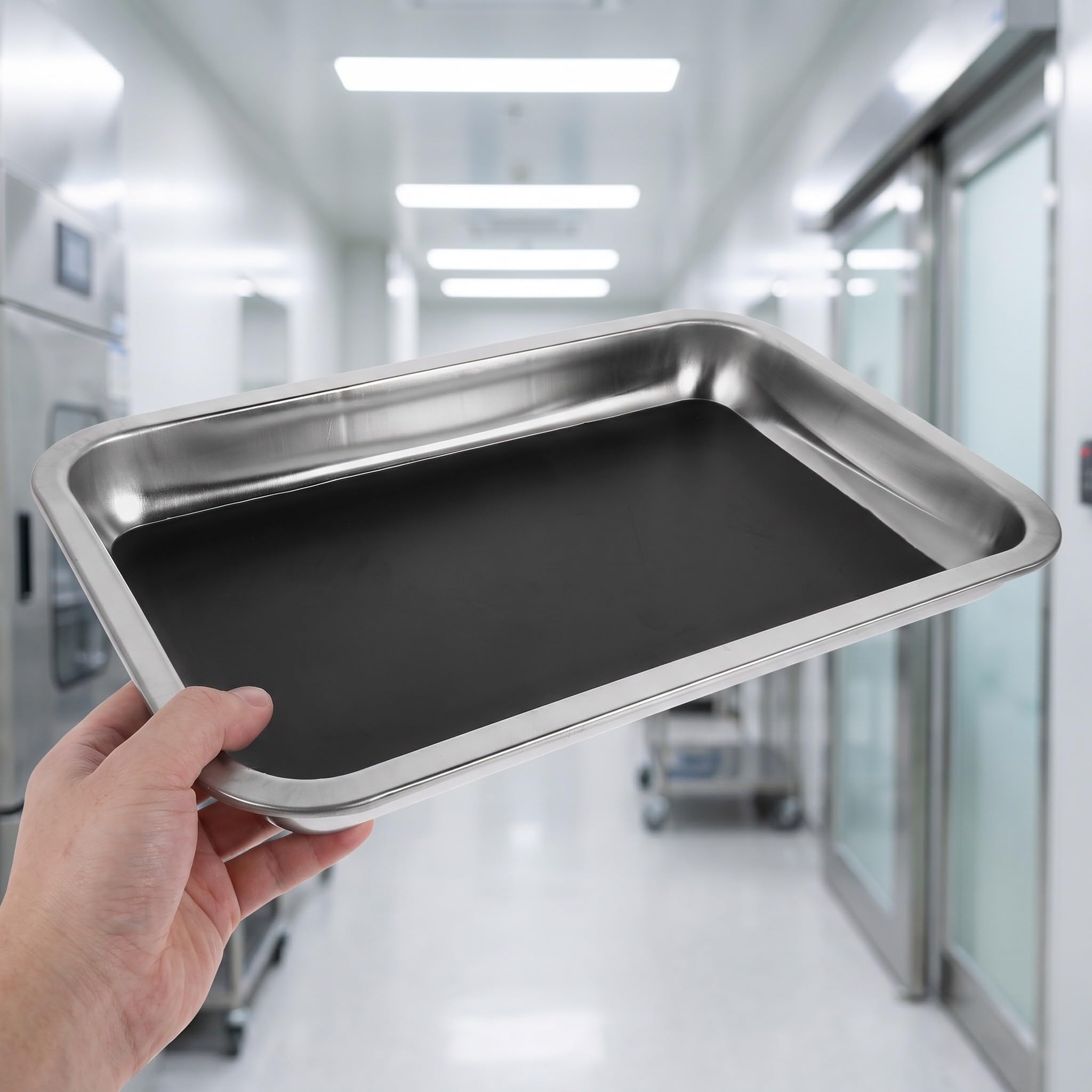 4 Pezzi Vassoio Facile da Pulire e Superficie Liscia Bordo Rinforzato in Acciaio Inossidabile Nero e Resistente alle Macchie per Dissezione per Studenti e Pratiche Scientifiche