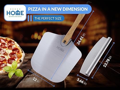 Miniatura 2 de Home Warehouse Kit de fabricación de pizzas - Piel de pizza de acero inoxidable con mango de madera y cortador de pizza - Diseño sin costuras - Para