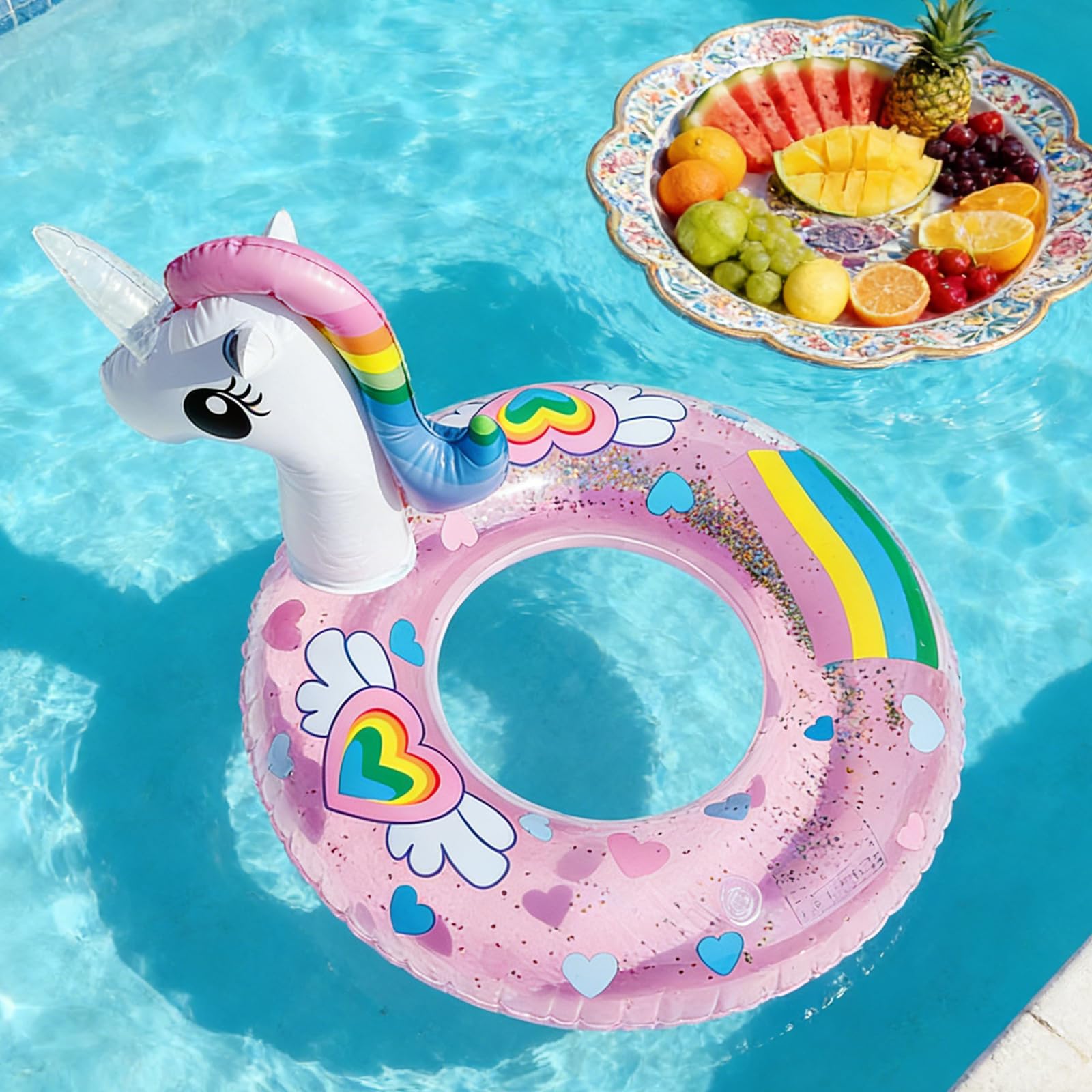 Anillo De Natación Unicornio Inflable Con Purpurina – PVC Resistente Para Verano
