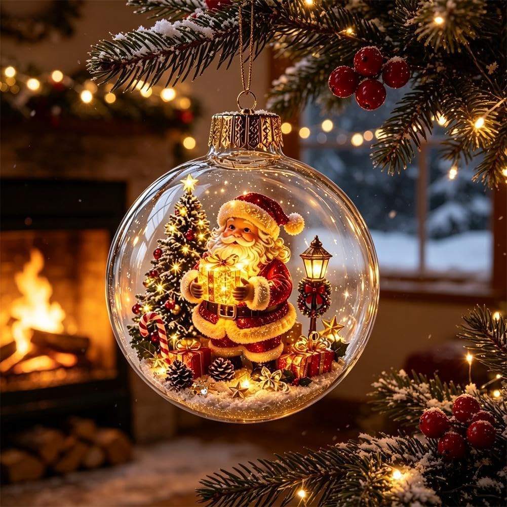 Glowing Christmas Story Ornament, LED Light Up Xmas Scene Hanging Decor