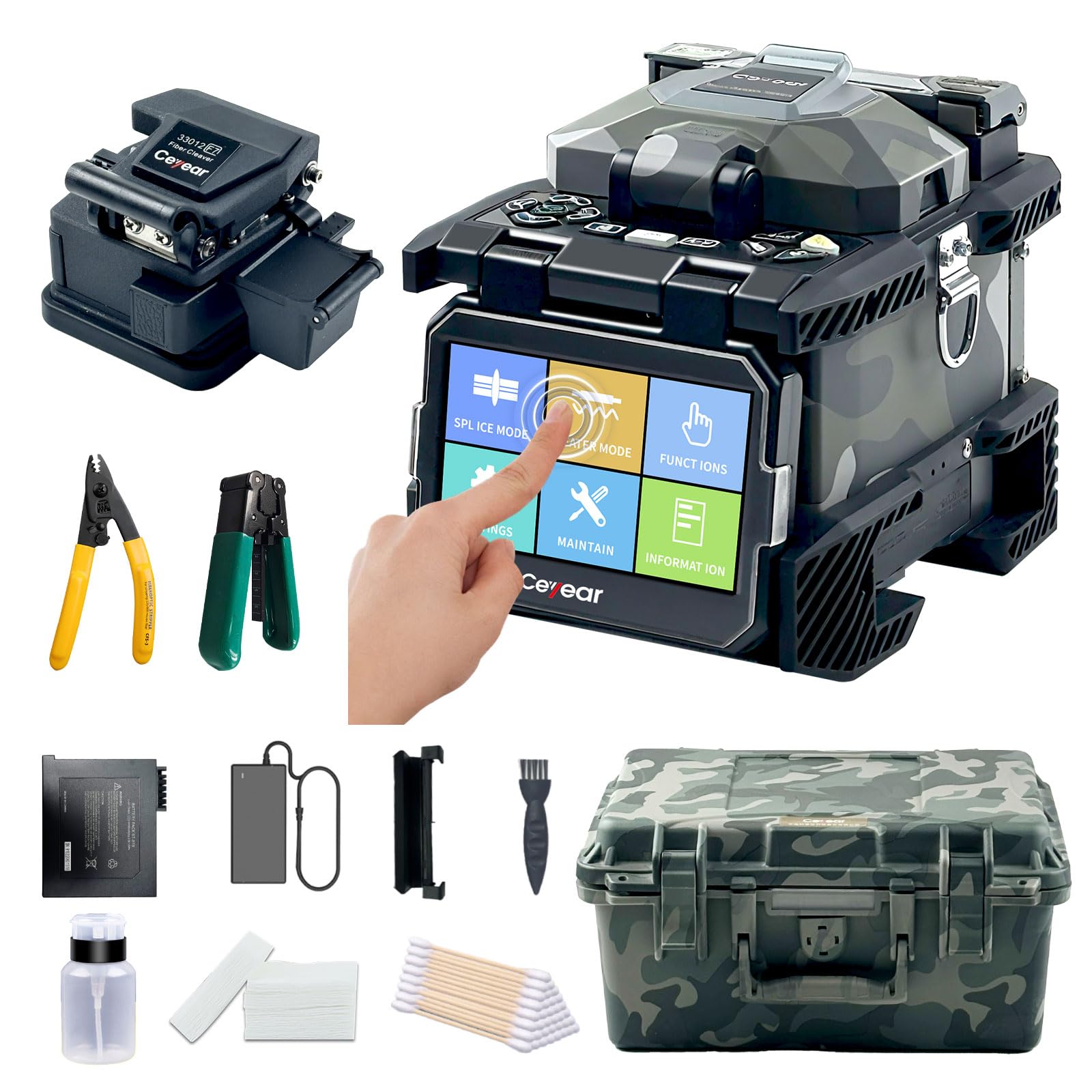 6481A9 - Empalmadora de fusión de fibra - Enfoque automático de 6 motores, pantalla táctil de 4.3 pulgadas, kit de máquina de empalmar de fusión con cuchilla de fibra óptica