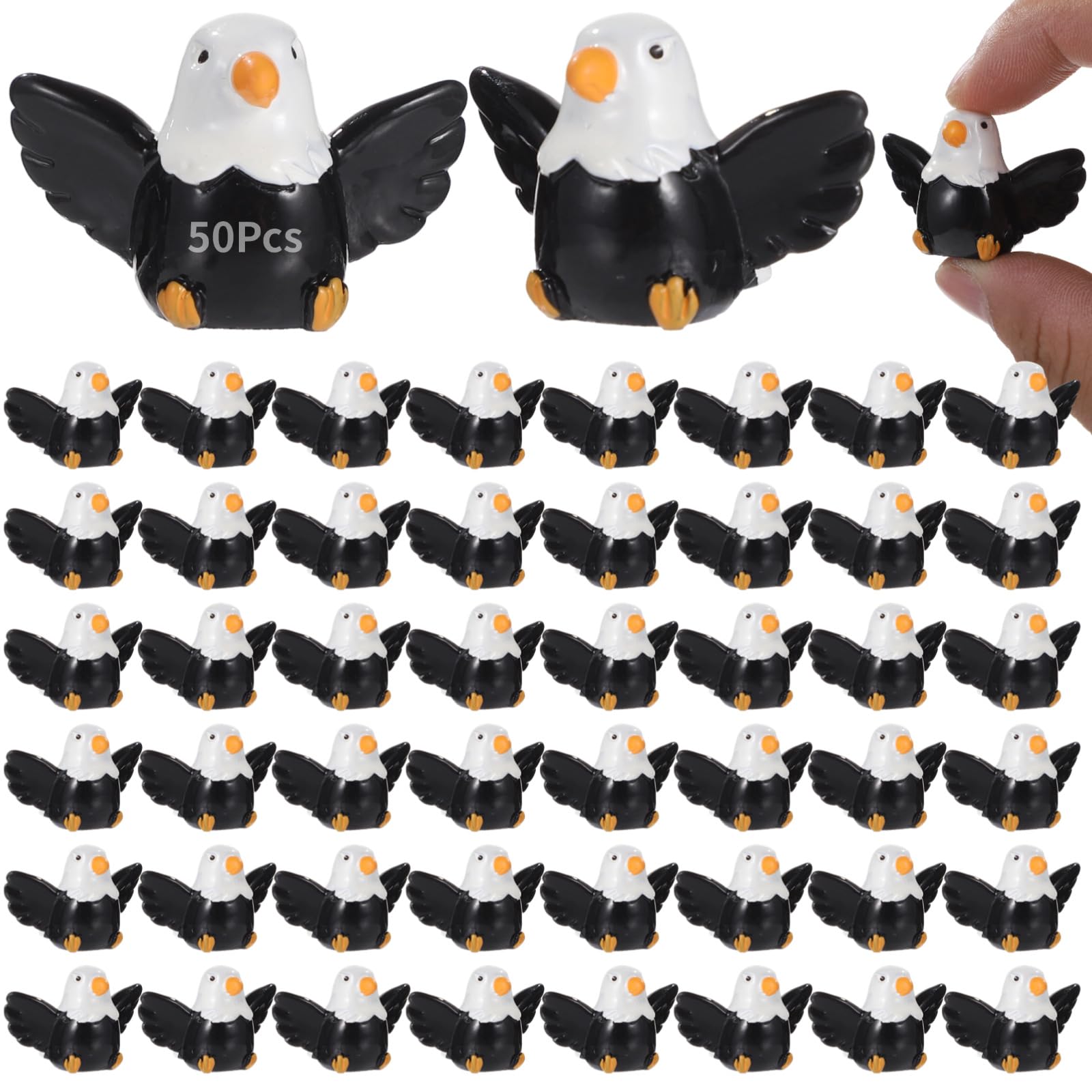 50 PCS Mini Resin Bald Eagle, Patriotic American Bird Miniatures, Wildlife Animal Statues for DIY Crafts, Resin Eagle Ornaments for Outdoor Garden, Lawn, Independence Day Party Decor