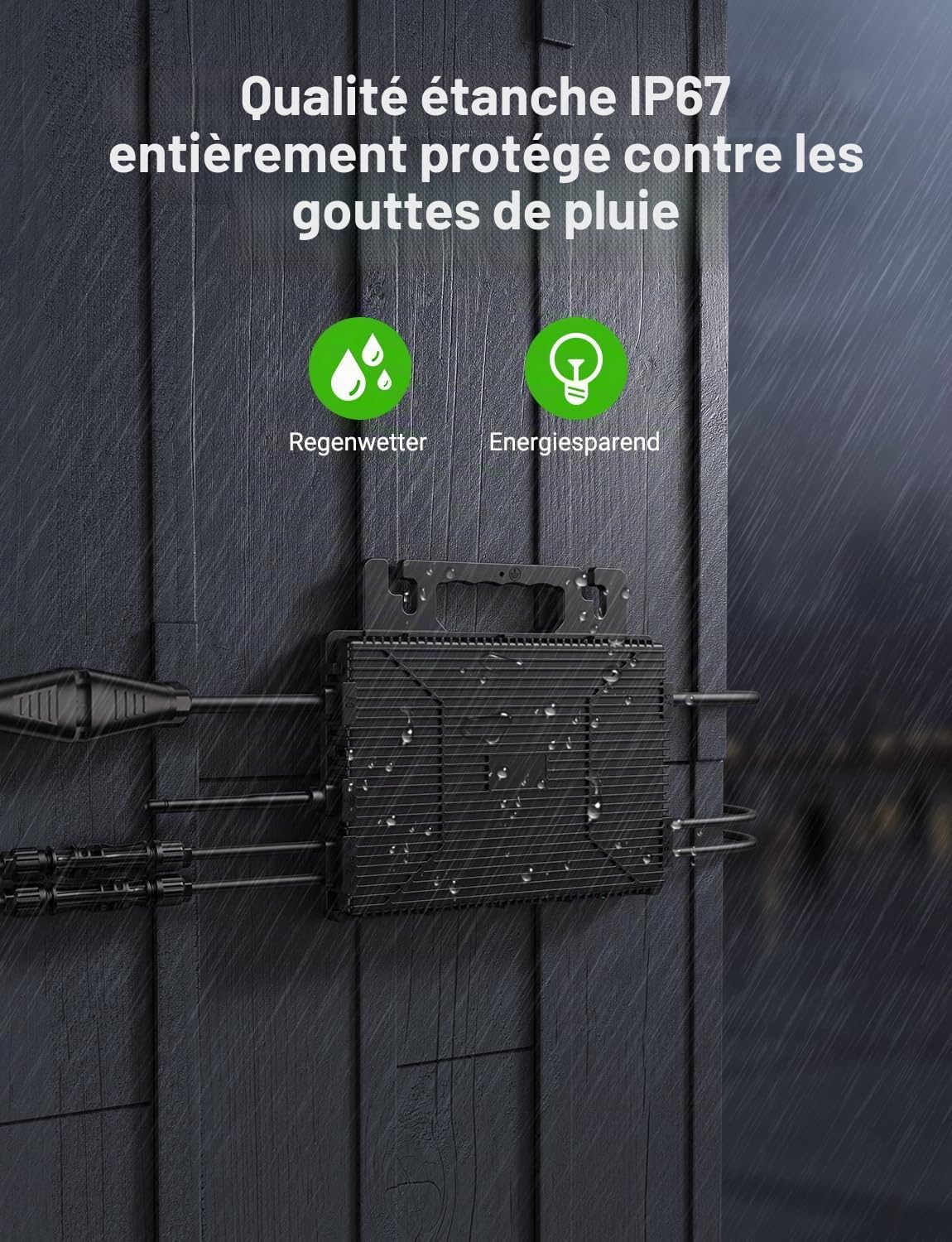 Micro Onduleur 800W, Micro Onduleur Solaire Balcon avec WiFi, Onduleur avec Câble CA de 5 Mètres, Onduleur Solaire Peut être connecté à 2 Panneaux solaires de 400 W, IP67