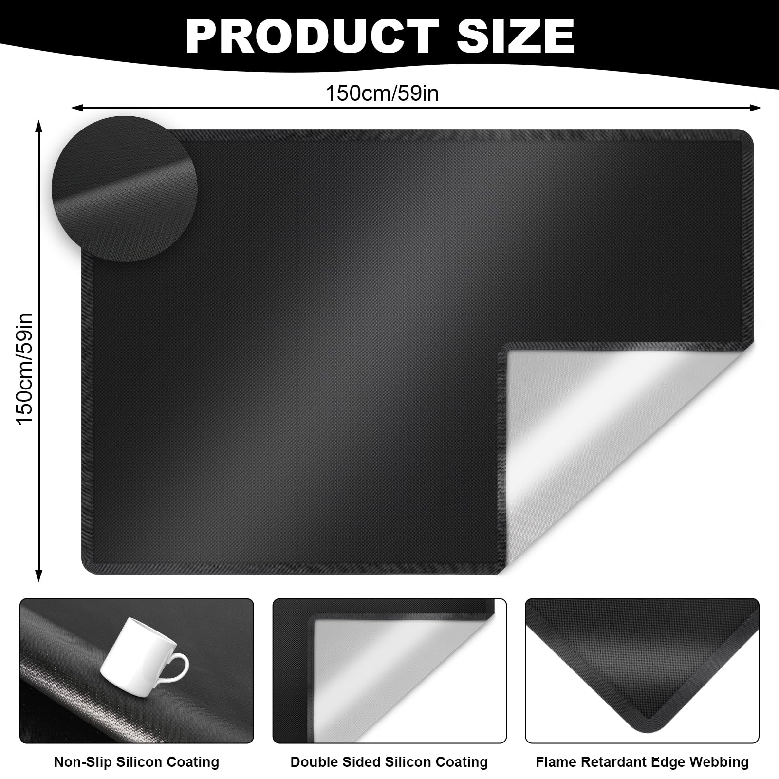 Tapis Barbecue Sol Exterieur, 150x100 cm Tapis de Barbecue, Tapis BBQ Exterieur, Imperméable, Résistant à l'huile, Double Face Ignifuge, pour Barbecues, Poêles, Sols, Pelouses