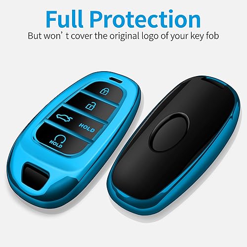 Miniatura 3 de Tukellen Funda para llavero, TPU suave, protección completa para Hyundai Sonata Santa Fe Tucson, 5 botones (azul)