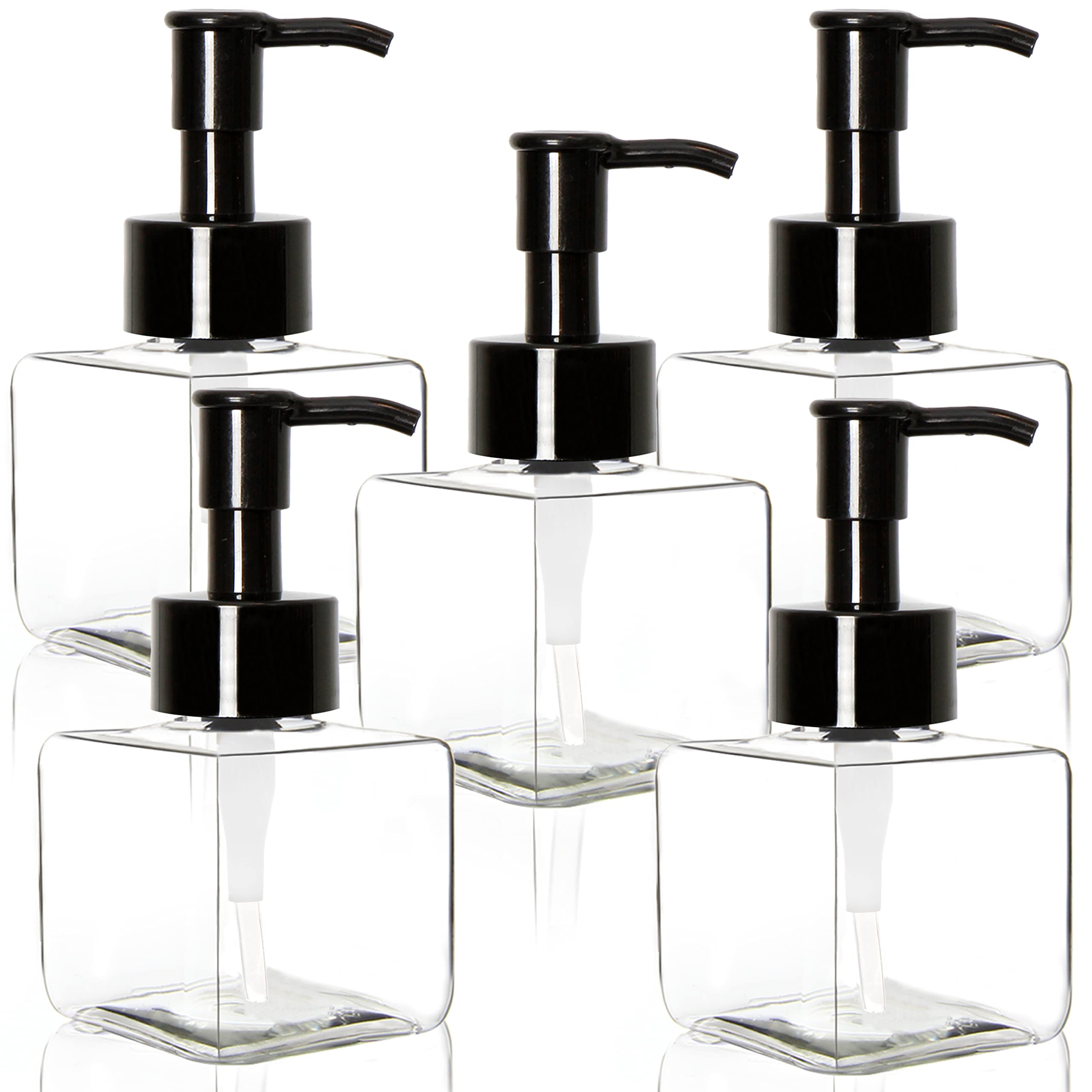 Youngever Clear With Black Pump 5 Pack 120Ml Plastic Pump Bottles, Square Refillable Plastic Pump Bottles For Dispensing Lotions, Liquid Soap (Clear With Black Pump)