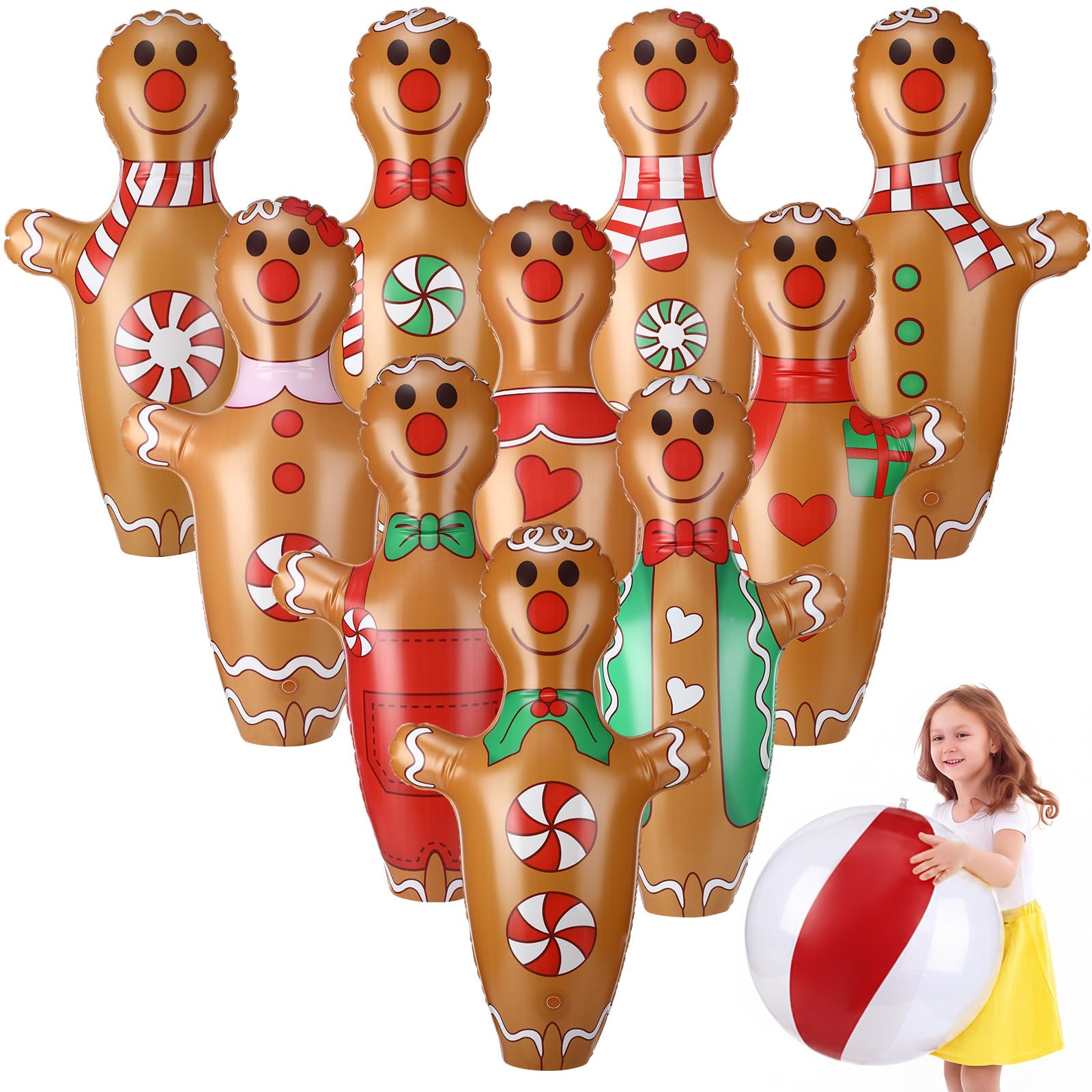 Lunmon Set da bowling gonfiabile gigante da 27 pollici con palla da bowling da 58 cm per interni ed esterni, per bambini e adulti, Halloween, autunno, carnevale, festival, feste, forniture per giochi