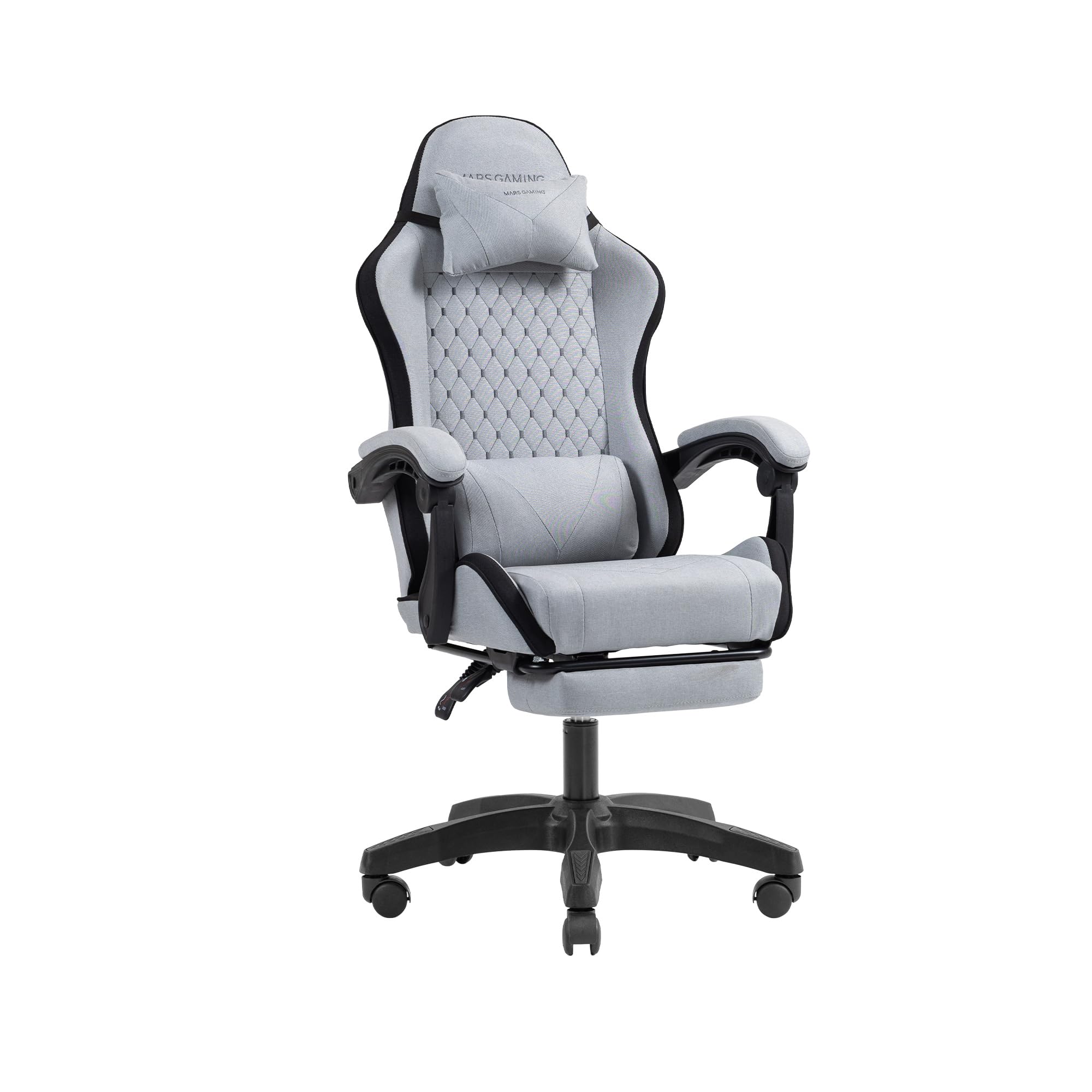 Mars Gaming MGC-X, Ergonomiczny Fotel Gamingowy, Oddychający Materiał, Odchylane Oparcie i Regulowana Wysokość, Dynamiczne Podłokietniki, Poduszka Szyjna i Lędźwiowa, Wysuwanym Podnóżkiem, Czarny