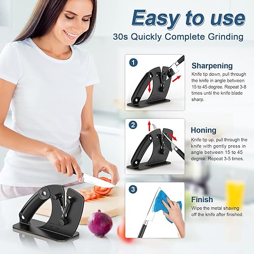 Miniatura 4 de VIDOME Afilador de cuchillos de ajuste automático mango ergonómico accesorios clásicos para cuchillos de cocina originales de primera calidad pulido