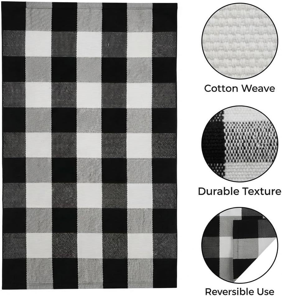 2 Pcs Hello Doormat Set, Thick Coco Coir Door Mat + Black and White Buffalo Plaid Rug, Perfect Size Layered Floor Mat Natural Décor Non-Slip Backing for Front Door Outside Entrance Entryway Porch