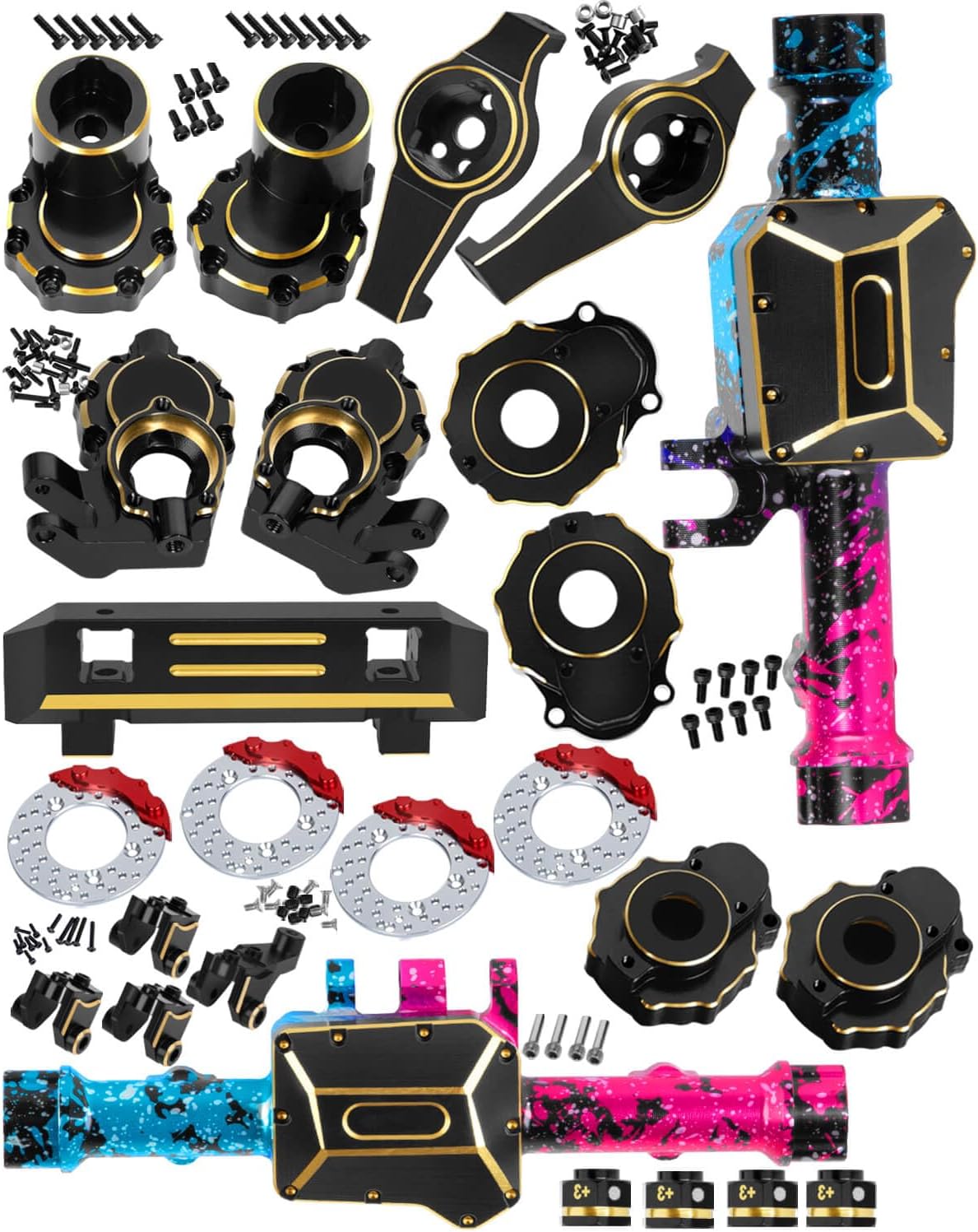 RC Upgrades Part for 1/10 TRX4,Brass Front & Rear Portal Axles,Diff Covers,Axle Mount,Caster Blocks C Hub Carrier,Inner & Outer Portal Cover Housing,Hex Hub,Black