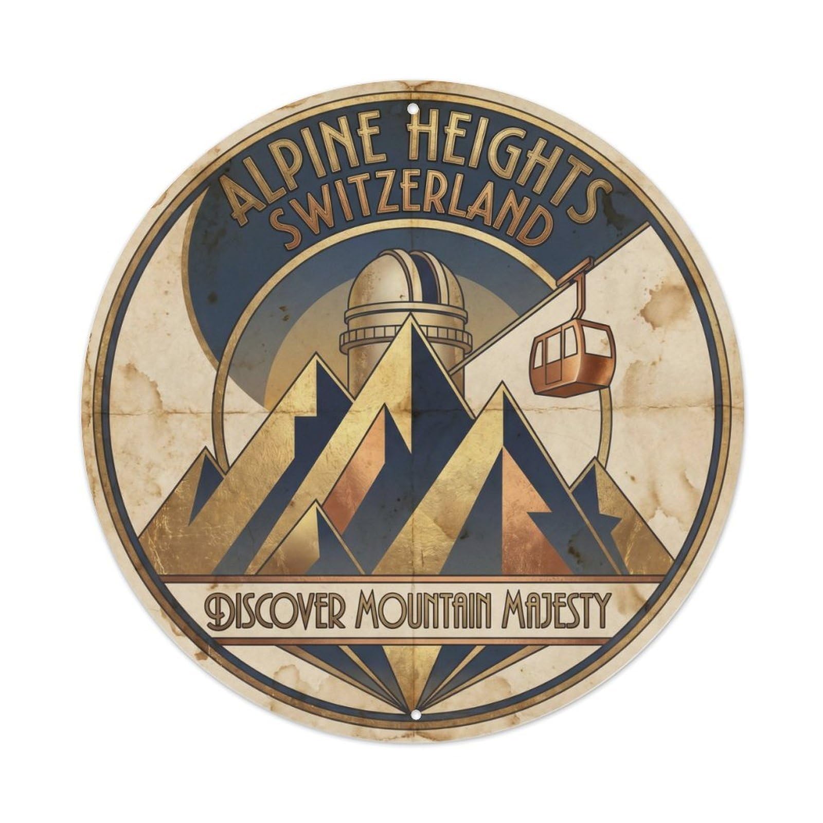 Vintage Travel Alpine Heights Switzerland Viewpoint Metal Tin Sign
