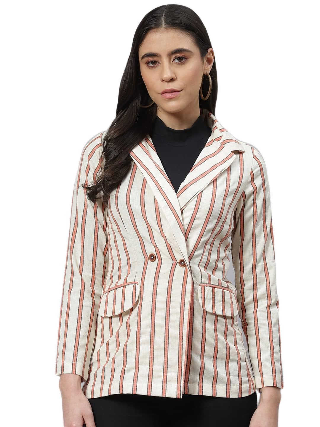 cottinfab Off-White and Orange Double-Breasted Blazer-picture-16