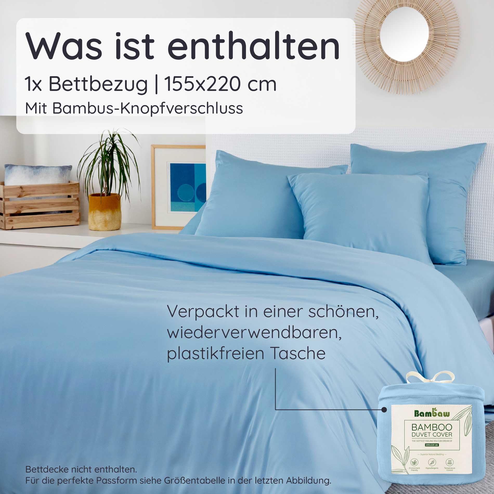 Bambaw Bambus Deckenbezug 155x220 cm, Anti Schwitz Bettwsche fr den  Sommer, 100% Bambus Bettdeckenbezug, atmungsaktive und khlende Bettwsche  155x220 cm (Hellblau) : Amazon.de: Kche, Haushalt & Wohnen