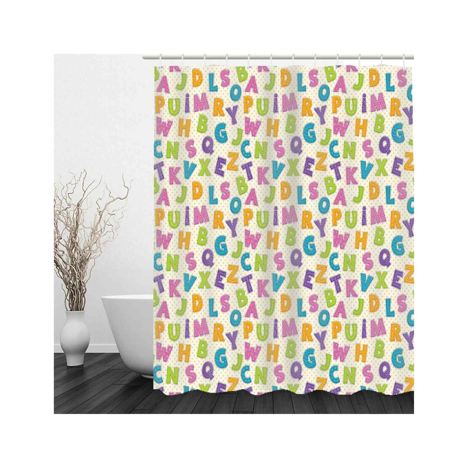 Cortinas De Baño Interior Ducha Modernas Forma Letra Juego Completo Grande Green Pink 220x180cm