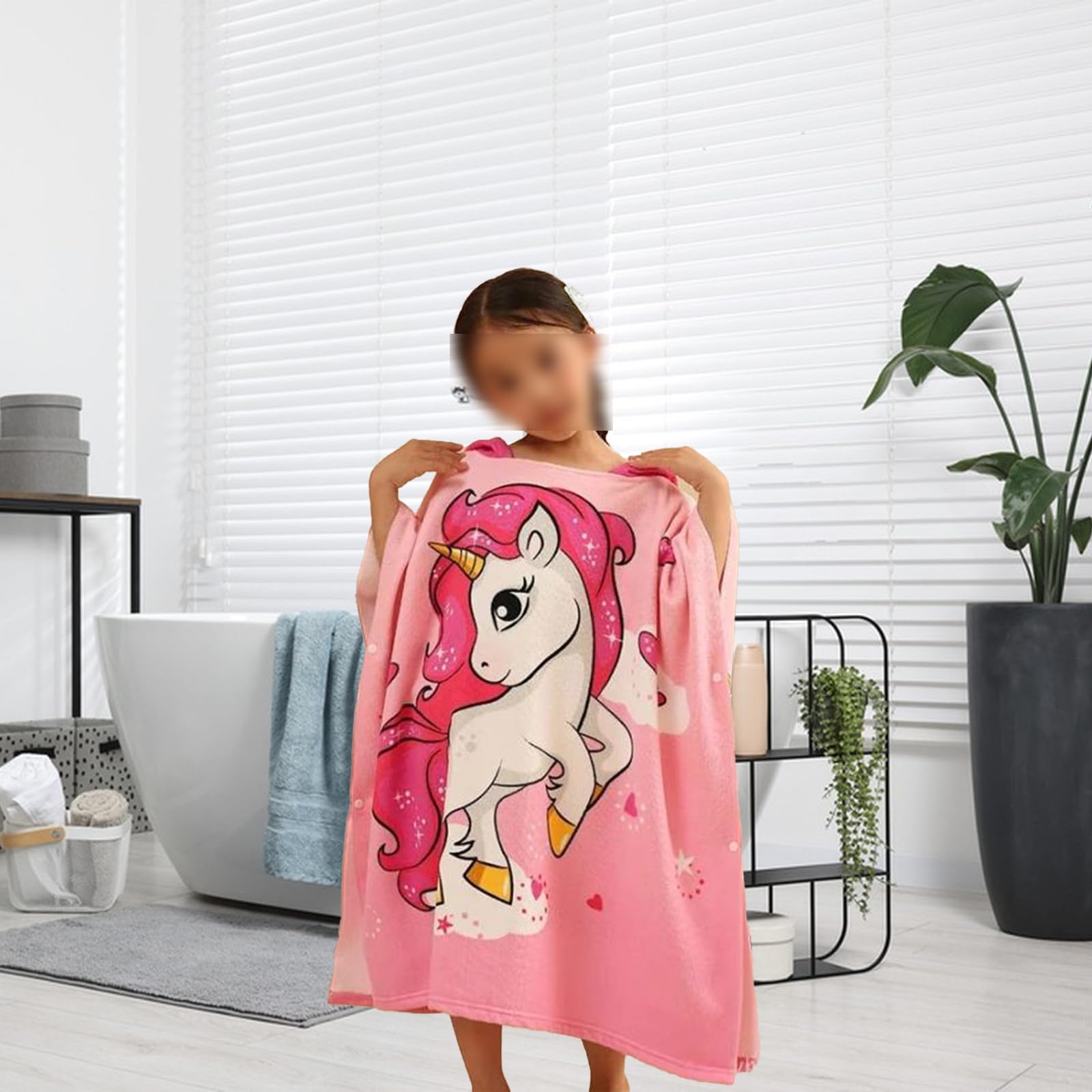 Asciugamano Poncho, Nuotare Piscina Accappatoio, Mantello Accappatoio, per Ragazze Ragazzi Bambini Asciugamano 2-8 Anni (Rosa)