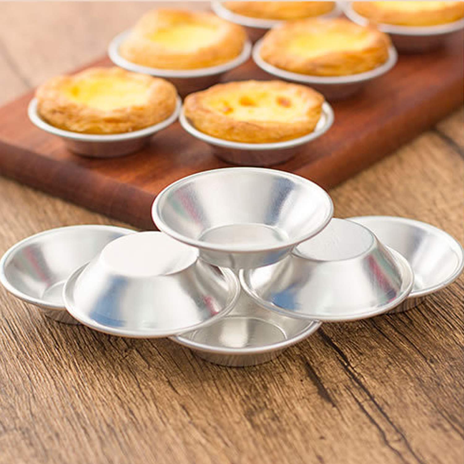Kesywale Paquete de 50 mini moldes para tartas/tartas, magdalenas, galletas, huevos, moldes antiadherentes reutilizables (redondos, 50)