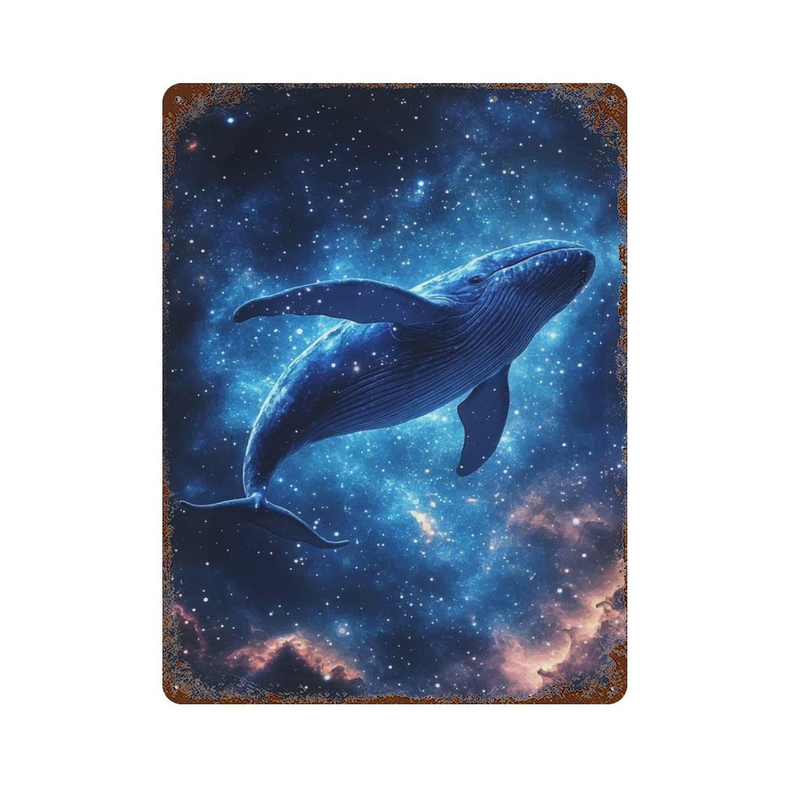 Rust Effect Whale in Space Vintage Rust Metal Sign 15.7"x11.8", Rustic Home Decor for Farmhouse, Kitchen And Entryway Decor