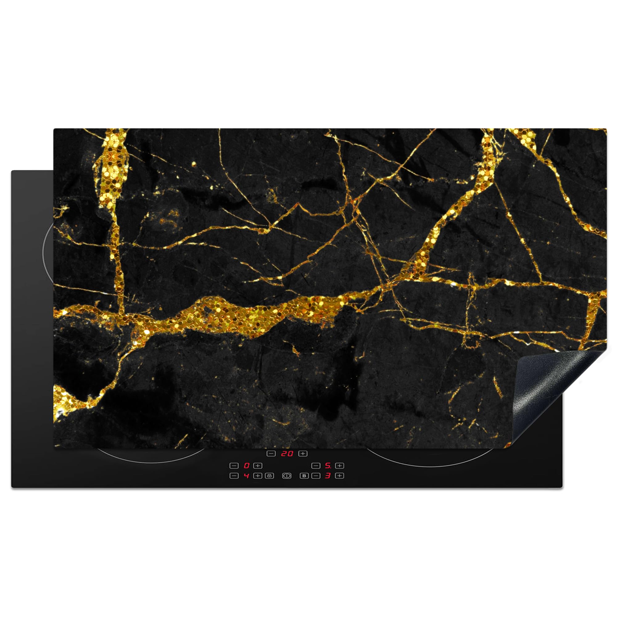 KitchenYeah© Induction Hob Protector Mat 20.5"x35.9" / 91.2x52 cm Cooker Top Protectors Cover Ceramic Covers Electric Hobs Vinyl Marble - Gold - Black - Marble Look - Luxe - Glitter — image 1