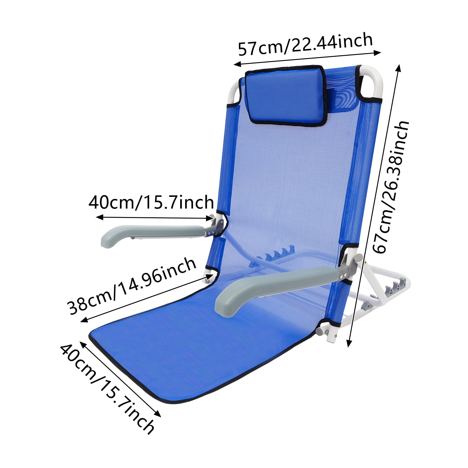 RIAHNEAH Adjustable Bed Backrest Support,20°-75° 5 Gear Adjustable Angle Foldable Sit-up Back Rest with Moisture-Proof Mat,198Lbs Load Patient Care Bed Chair with Armrest Breathable Fabric