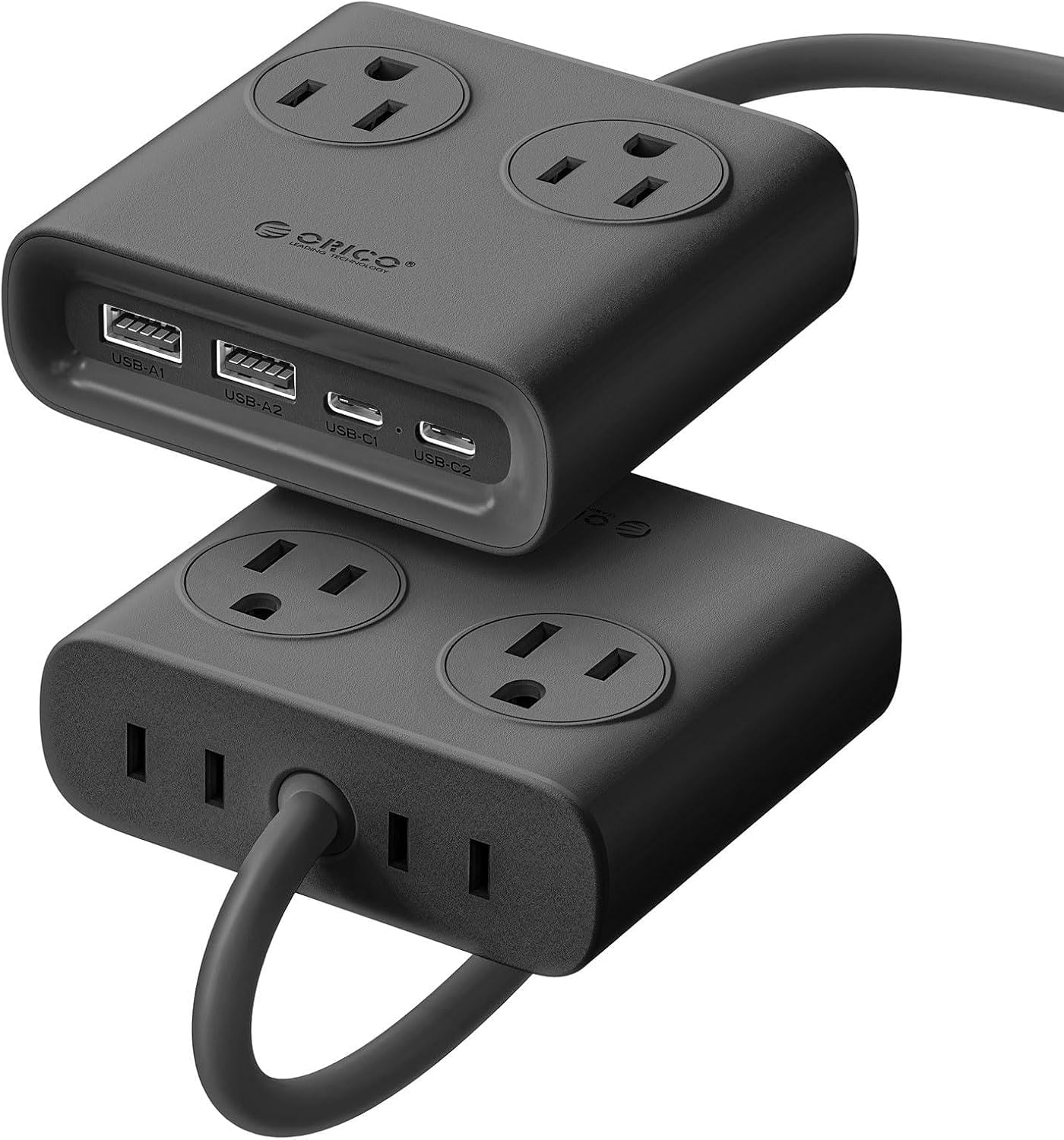 ORICO GaN 8-in-1 Power Strip with 4 AC Outlets, 2 USB-C 2 USB-A Ports