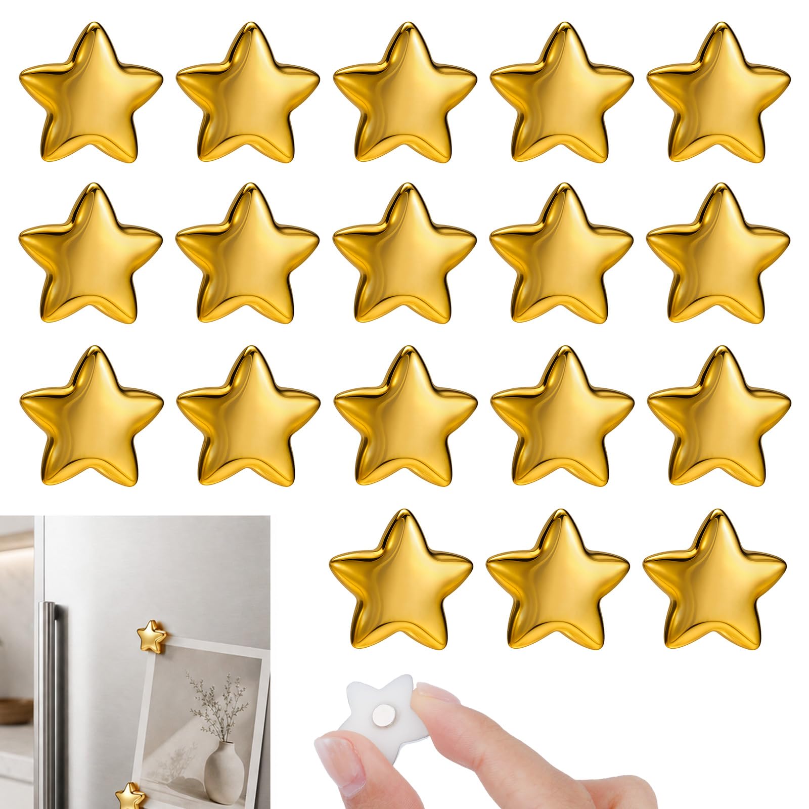 18pcs Star-Shaped Fridge Magnets, Fun Magnet for Kitchen Decor(Gold-Tone)