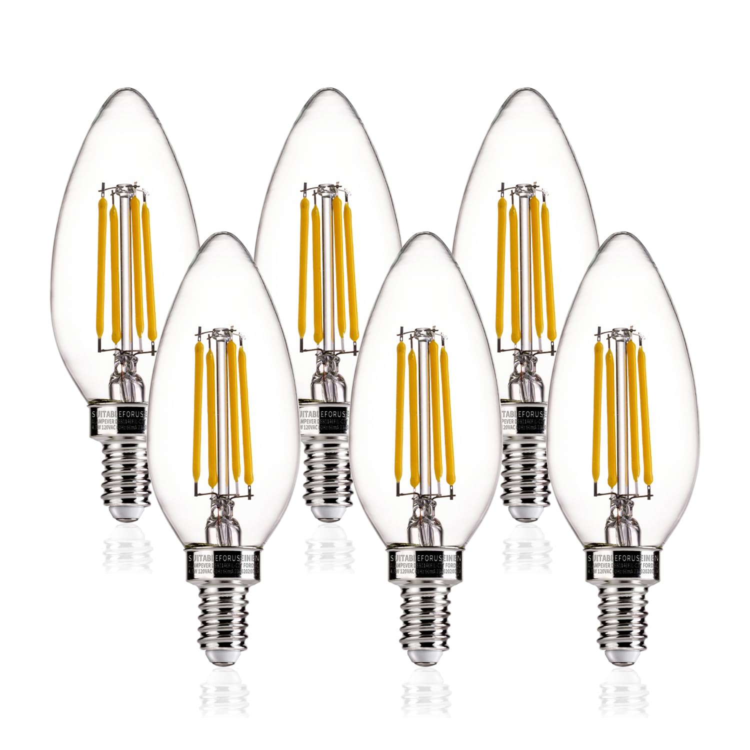 ALAMPEVER 6 Pack Dimmable LED Candelabra Light Bulbs, 4.5W (60W Equivlant), 450LM, Bright E12 LED Bulb, B11 Type, 2700K Soft White, Perfect for Ceiling Fans & Home Decor