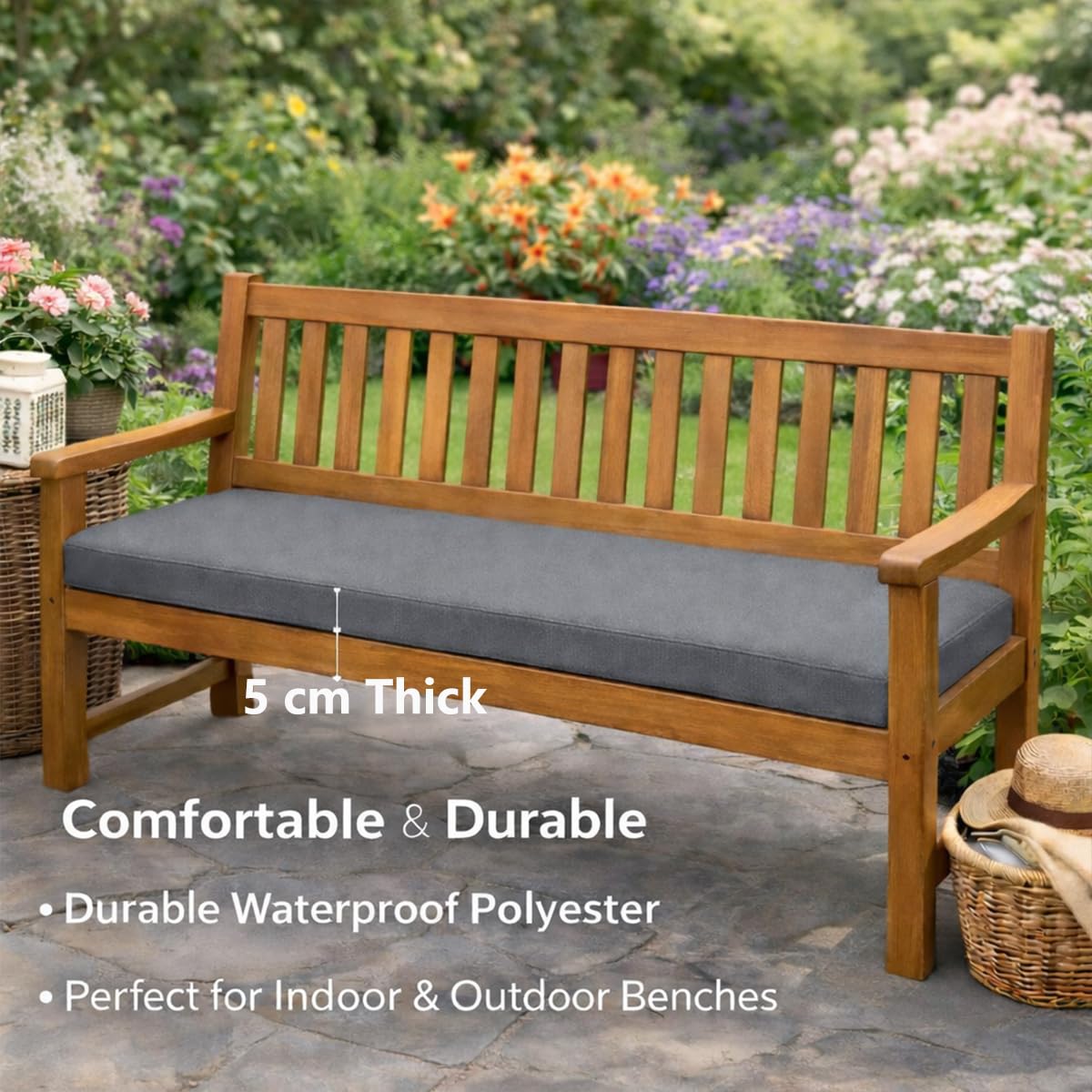 Générique Coussin De Banc 120x45 cm Coussin Banc Extérieur, Imperméable Anti‑Glisse Housse Amovible Lavable avec Sangles 5 cm Épais pour Banc Jardin Terrasse Balcon - Vert ArméE