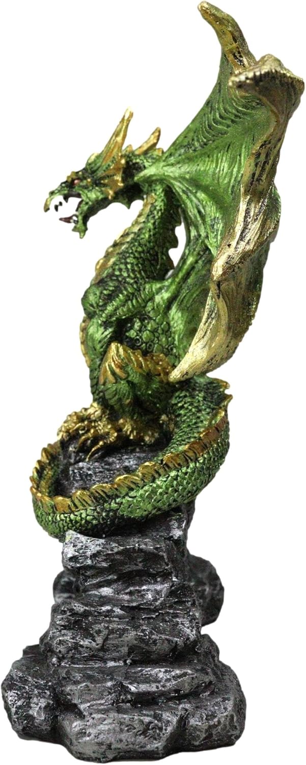 Ebros Gift Ancient Legendary Majestic Green Gold Scales Behemoth Dragon Perching On Ancient Rock Arch Figurine 9" Tall Dungeons Dragons Legends and Fantasy Decor Sculpture