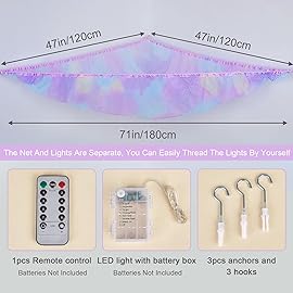 Unicorn Castle Stuffed Animals Net Hammock Kids Toy Storage with LED Light Plush Toy Organizer Corner Hanging Stuffed Animals Holder For Nursery Kids Girls Room Decor