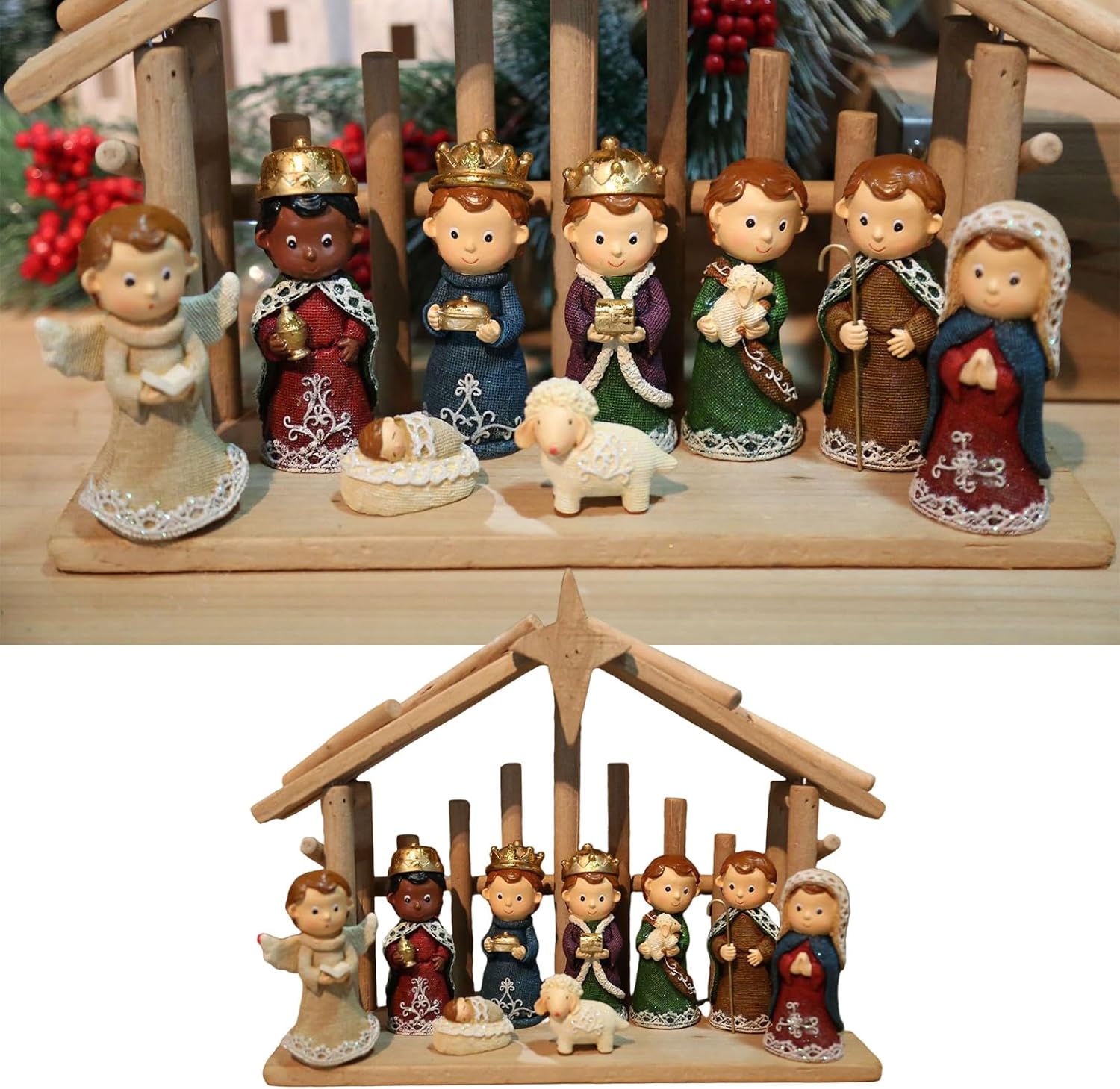 Nativity Set "Holy Family" Made of Resin with Stable and Donkey Christmas Table Decoration for Interior Decoration (115 Characters) Christmas Nativity Sculptures