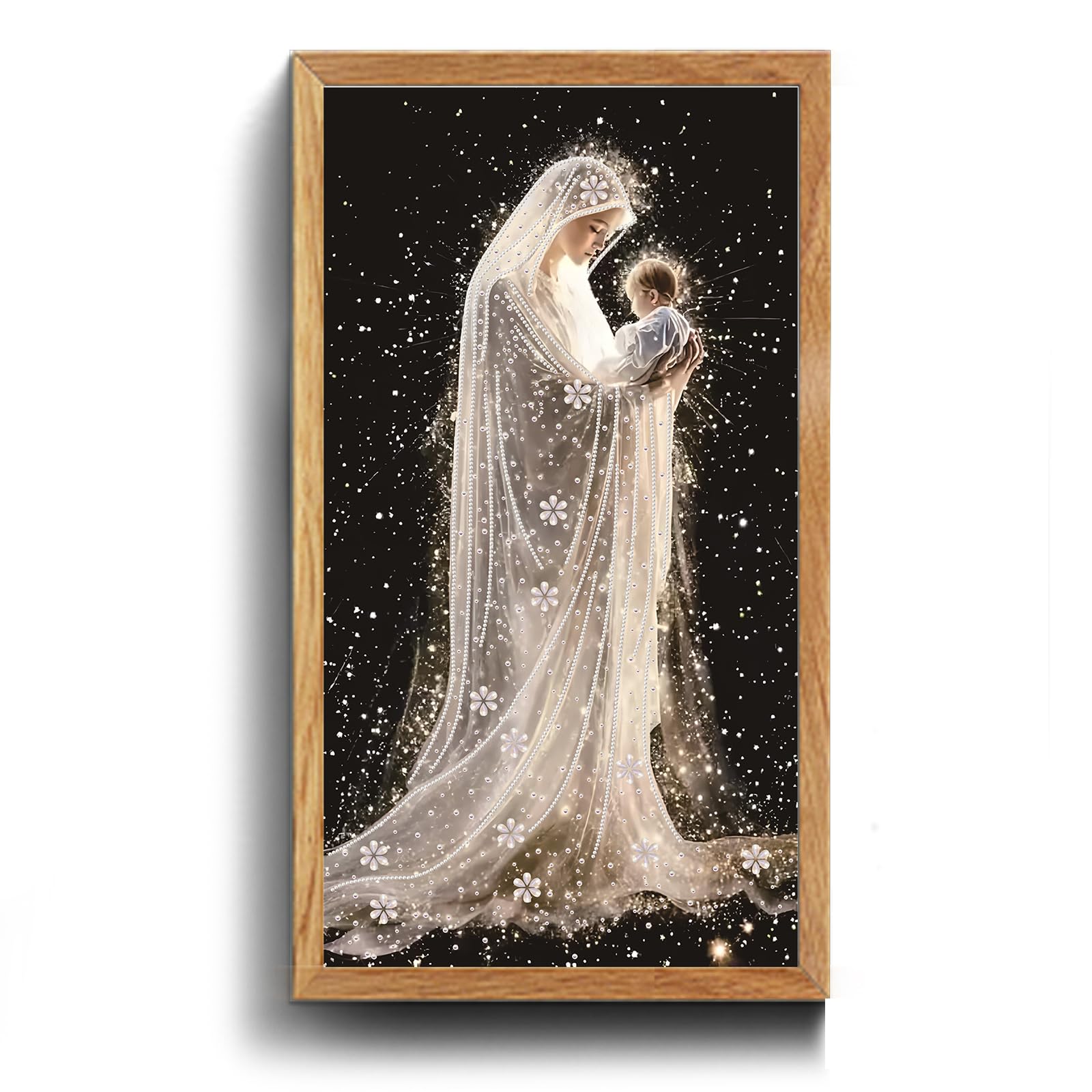 POETRYDRAW Soft Light Holy Mother 5D DIY Partial Drill Diamond Art Painting Kit for Adults Beginners Large 15.75x27.56inch