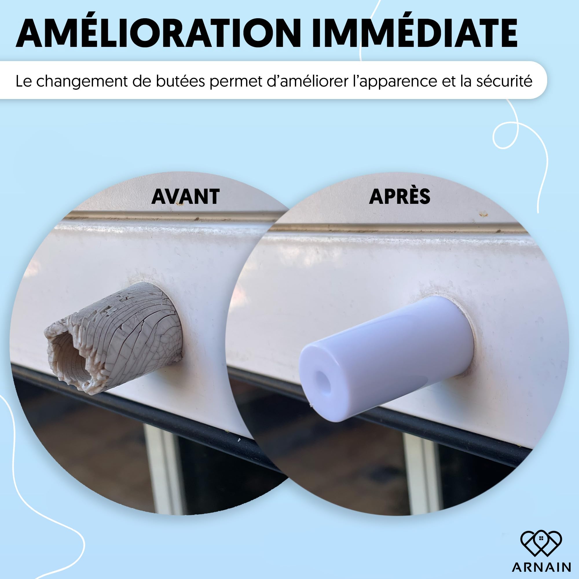 Butées volets roulants blanches 40 mm PVC - Arrêt de volet avec kit de montage