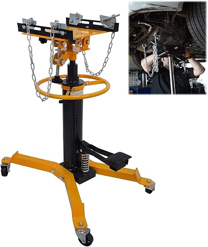 HTTMT - Nuevo gato de transmisión hidráulica de 2 etapas de 1100 libras con elevación de ruedas giratorias de 360 PN ET-CAR-FIX004-05T-Amarillo