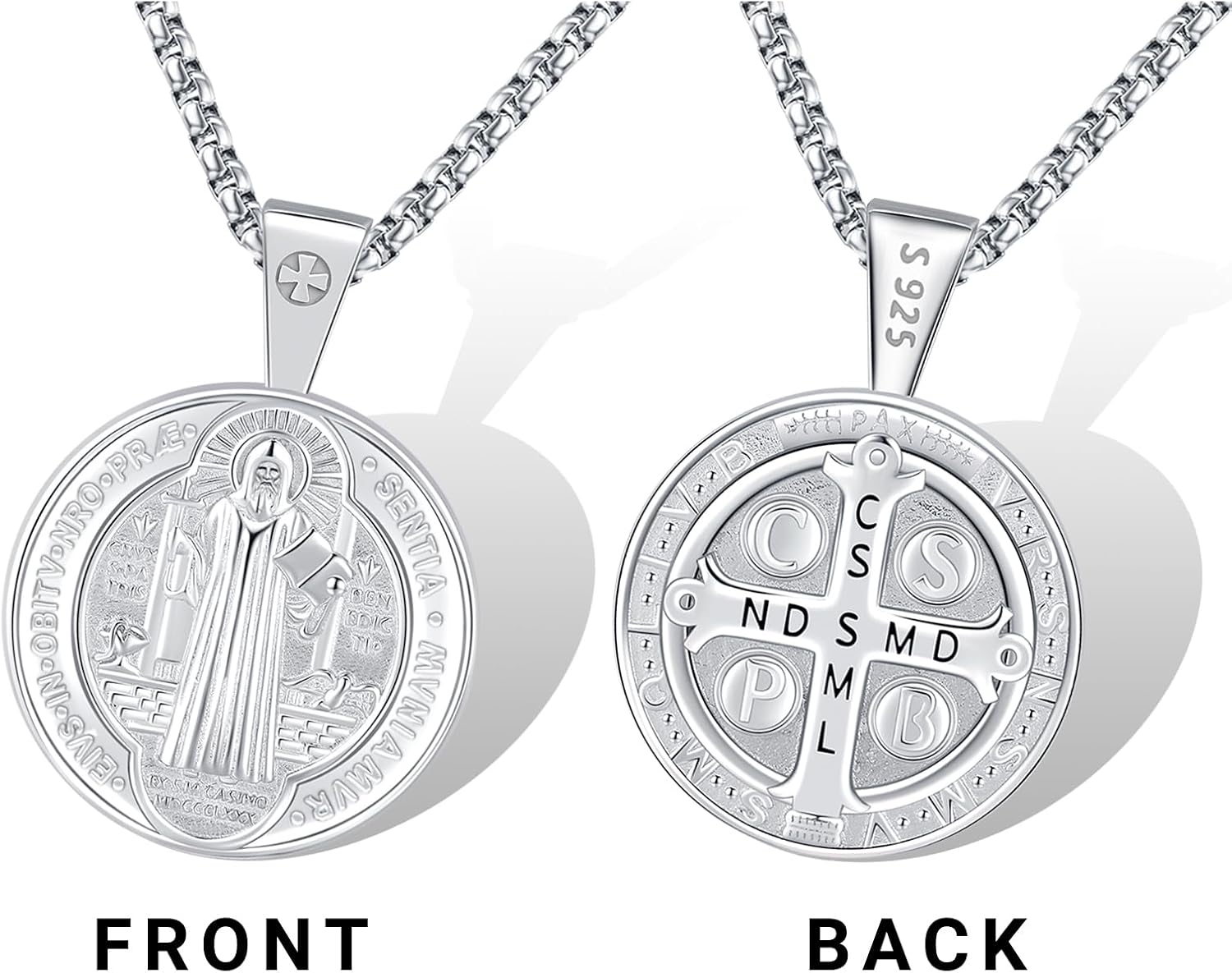 Eusense St Michael Necklace for Men Women Gold Sterling Silver 925 Saint Christopher Pendant Virgin Mary Miraculous Medalla de Praying Hand San Benito Benedict Jewelry - Image 4