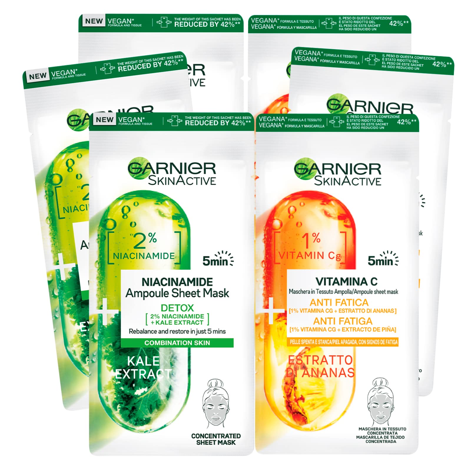 3x Garnier SkinActive Hydra Bomb Mascarilla Facial en Tela Hidratante y Matificante con Té Verde y Ácido Hialurónico — view 33