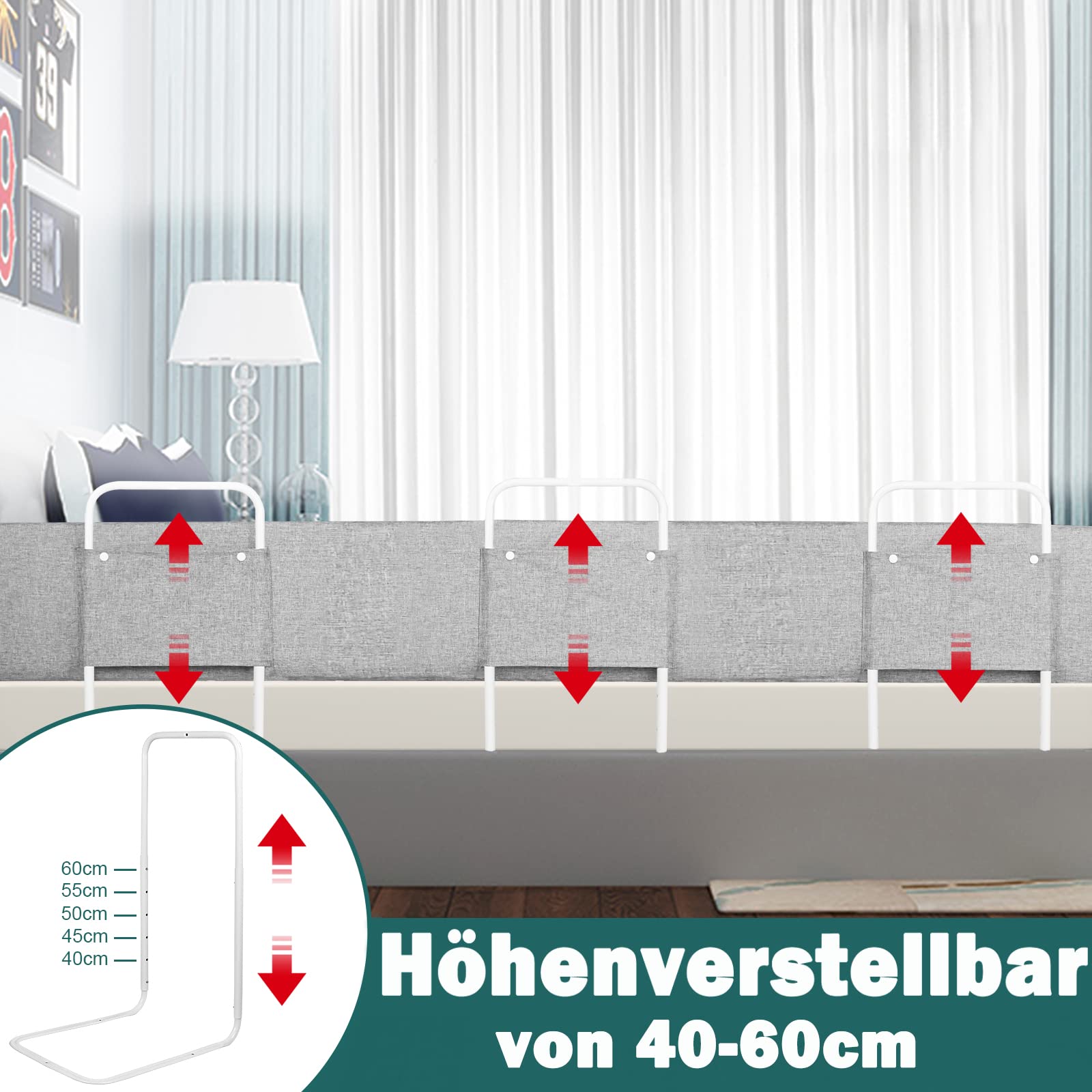 AufuN Bettgitter Rausfallschutz Bettschutzgitter Kinderbettgitter Bettkantenschutz für Kinderbett, Schaumstroff Bettgitter mit rutschfeste und Waschbarer Bezug, für Kleinkinder (100CM, Grau)