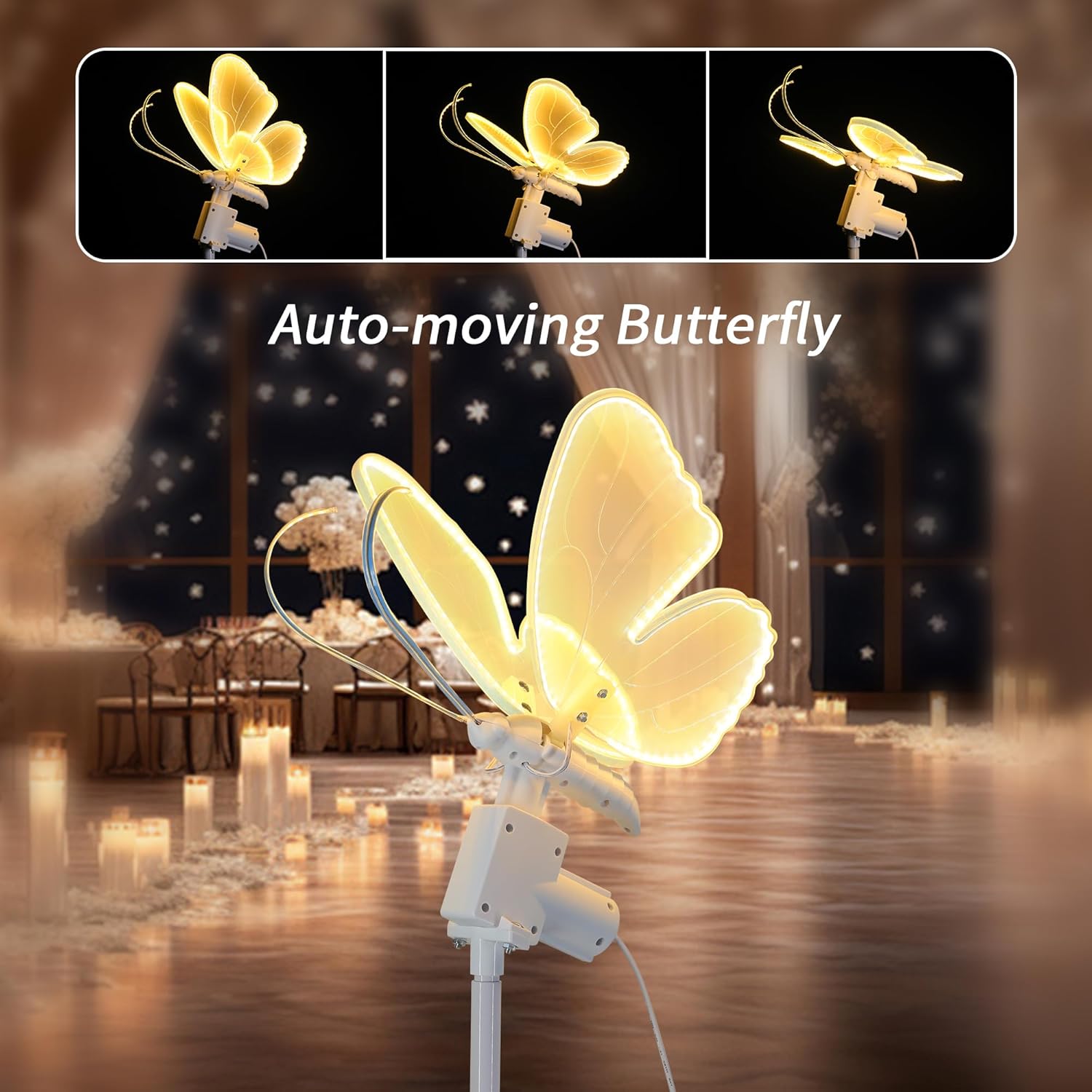 ENUOLI Wedding Moving Butterfly Floor Lamp LED Ambient Lighting Inline Cord Switch 16" Wings Creative Butterfly Lamp Wedding Decor Atmosphere Lighting for Banquet Birthdays Party 1 Pack (Warm White)