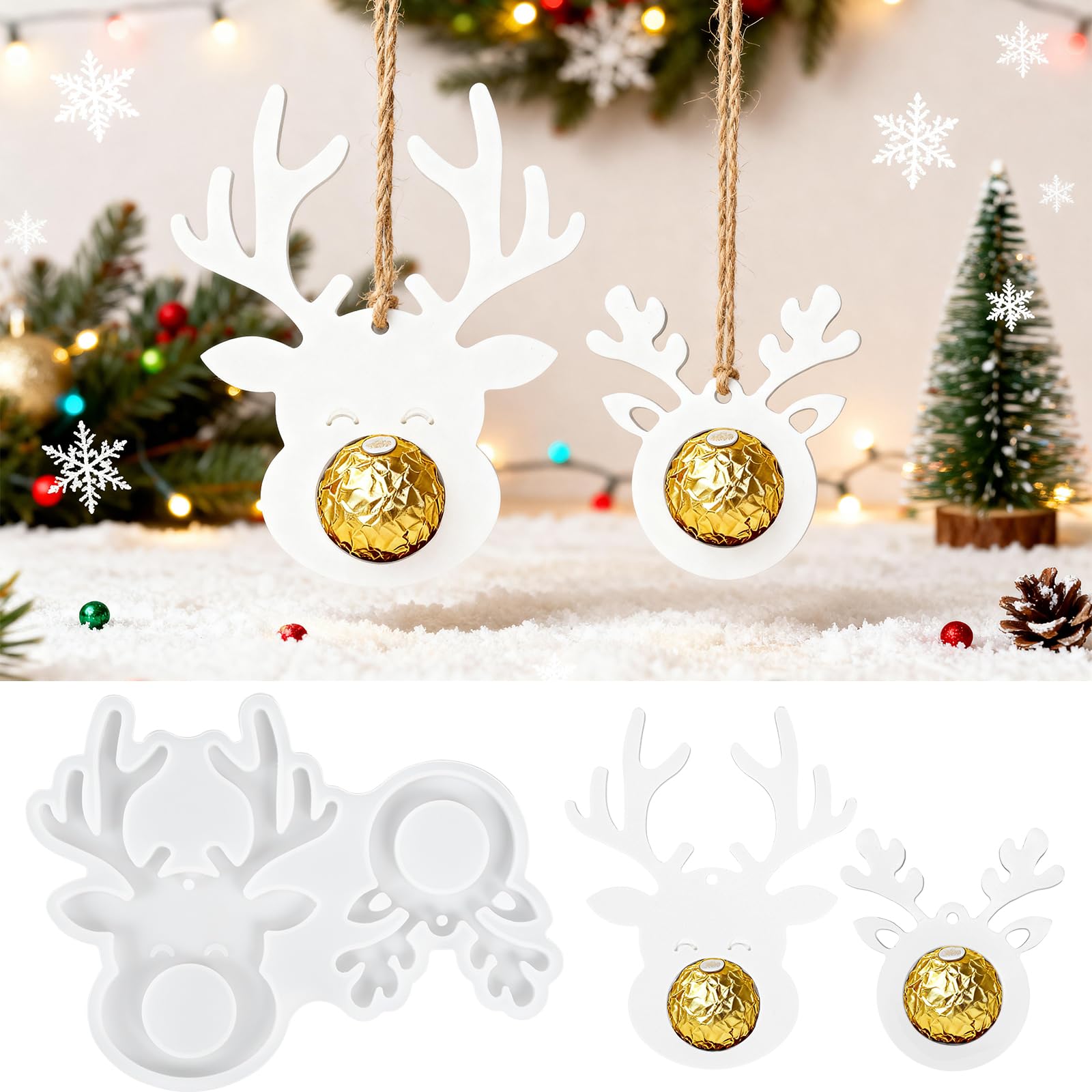 Siliconen gietvormen, kersthanger, 6 stuks, siliconen vormen, Kerstmis, eland, kabouter, hanger, gietvormen, siliconen eland, gips om te gieten, sneeuwpop, siliconen vormen, Kerstmis (B