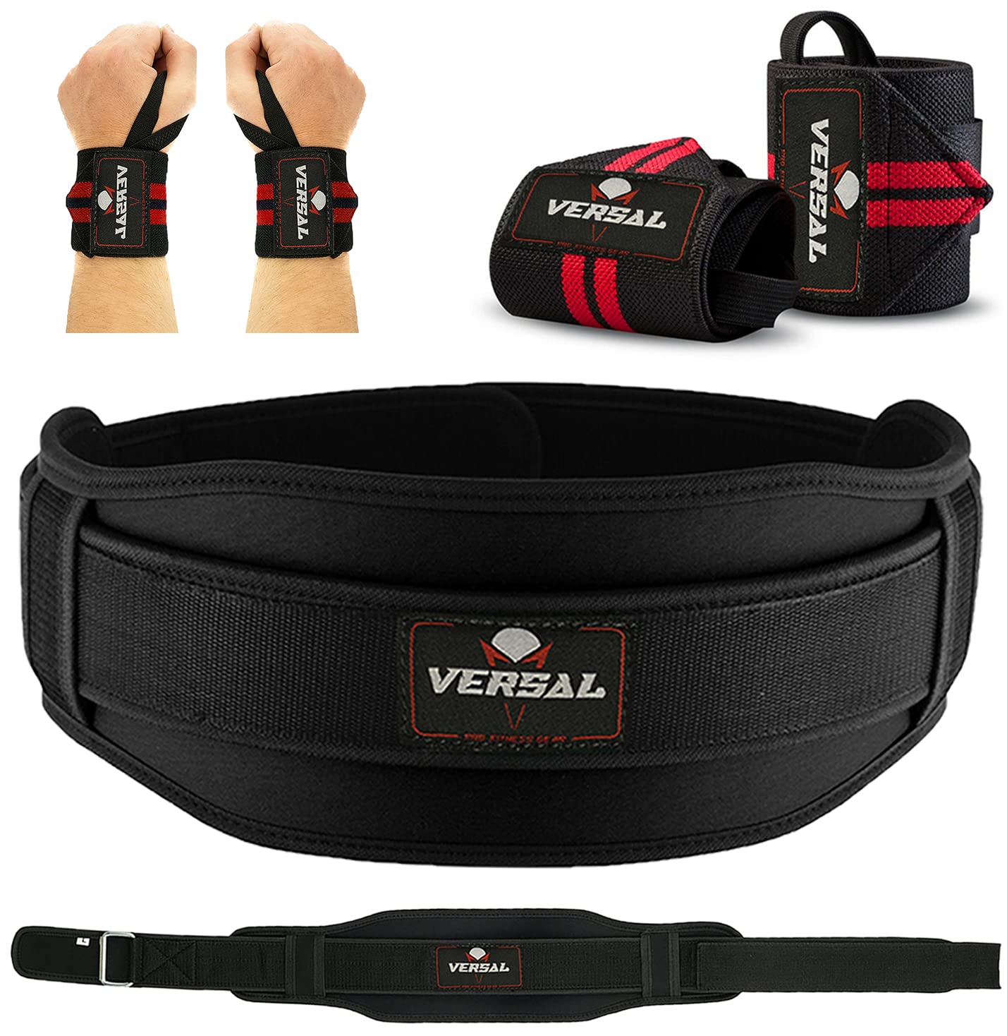 VERSAL Weight Lifting Belt for Gym Fitness Training Neoprene Padded 5.5 Inch Lumbar Back Support Weightlifting Gym Belt with Wrist Wraps for Bodybuilding, Powerlifting, Squats, Deadlifts