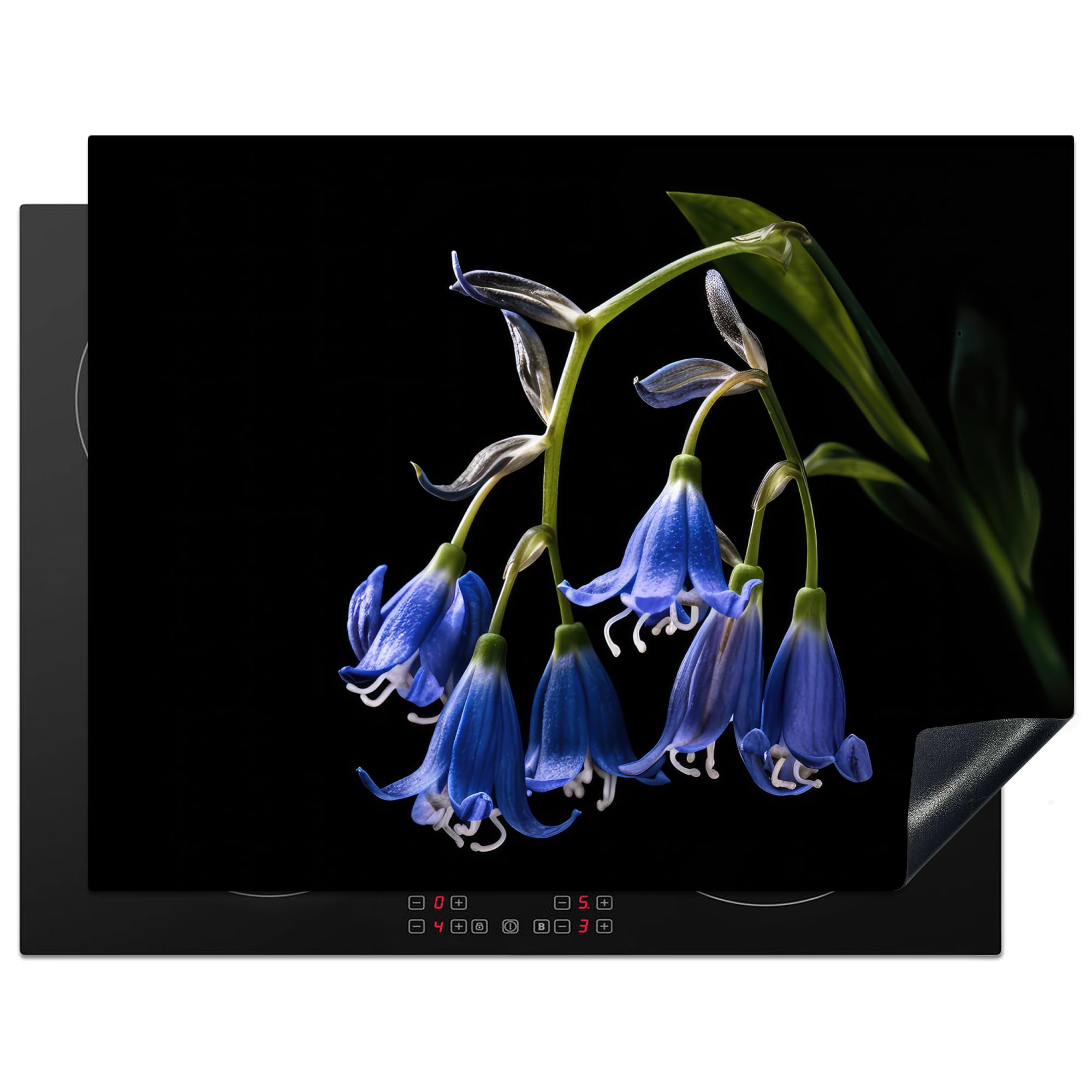 KitchenYeah© Induction Hob Protector Mat 23.2"x30.3" / 77x59 cm Stove Cap Top Cover Kitchen Cooker Covers for Electric Hobs Vinyl Hyacinth - Flowers - Blue - Nature - Black