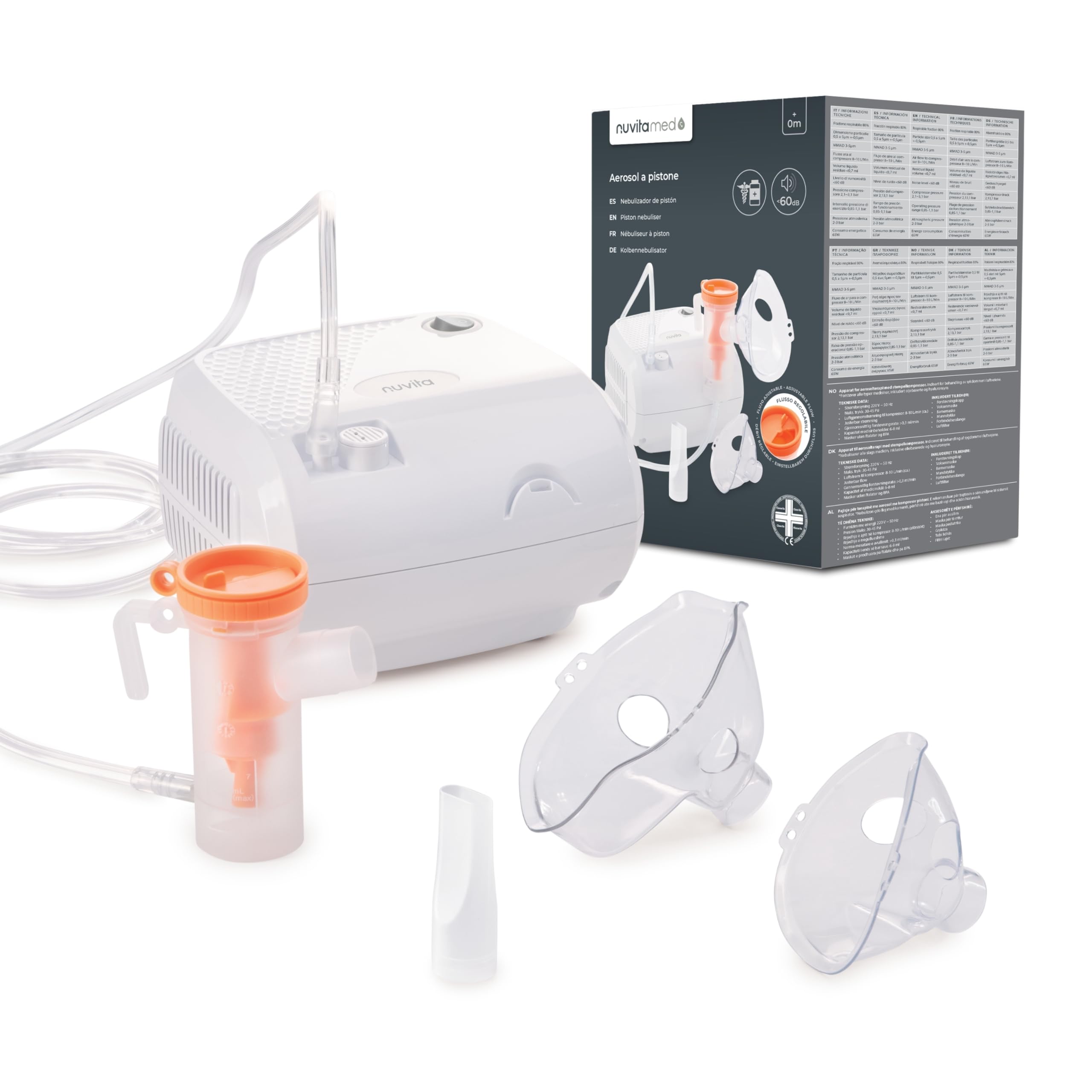 Nuvita 5023 Aerosol a Pistone per Terapia Respiratoria Efficace - Nuova Versione del Modello 5020, Alte Prestazioni, Basso Rumore, Compatibilità con Tutti i Medicinali