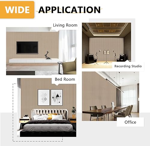 Miniatura 7 de Paneles de pared de listones de madera, paquete de 2 paneles de pared acústicos de madera acústica absorbente de sonido, panel de pared 3D de