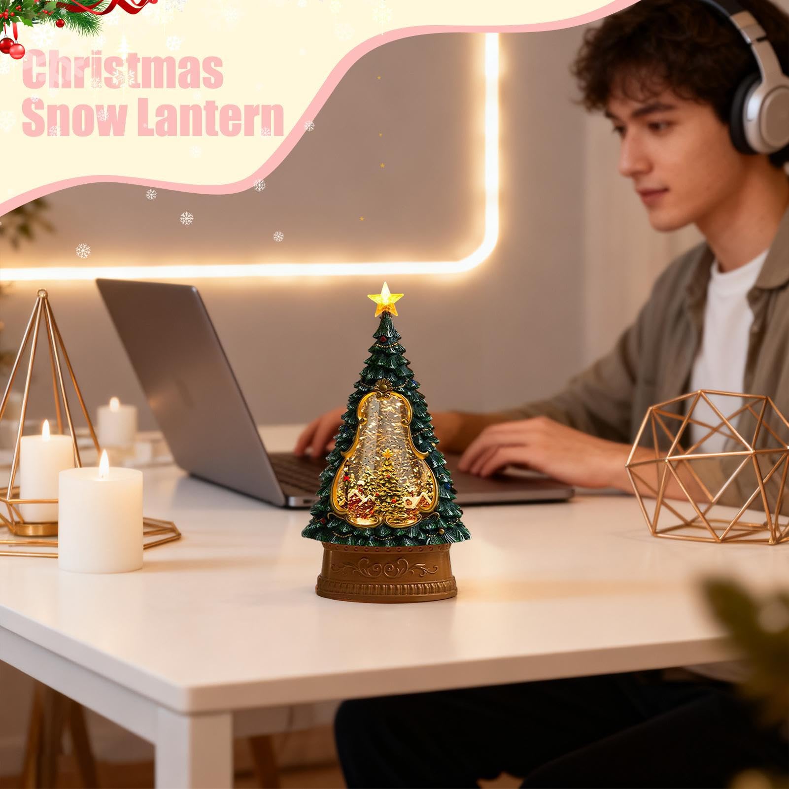 Lampion z Kulą Śnieżną Mikołaja USB Muzyczny Timer 6-Godzinny