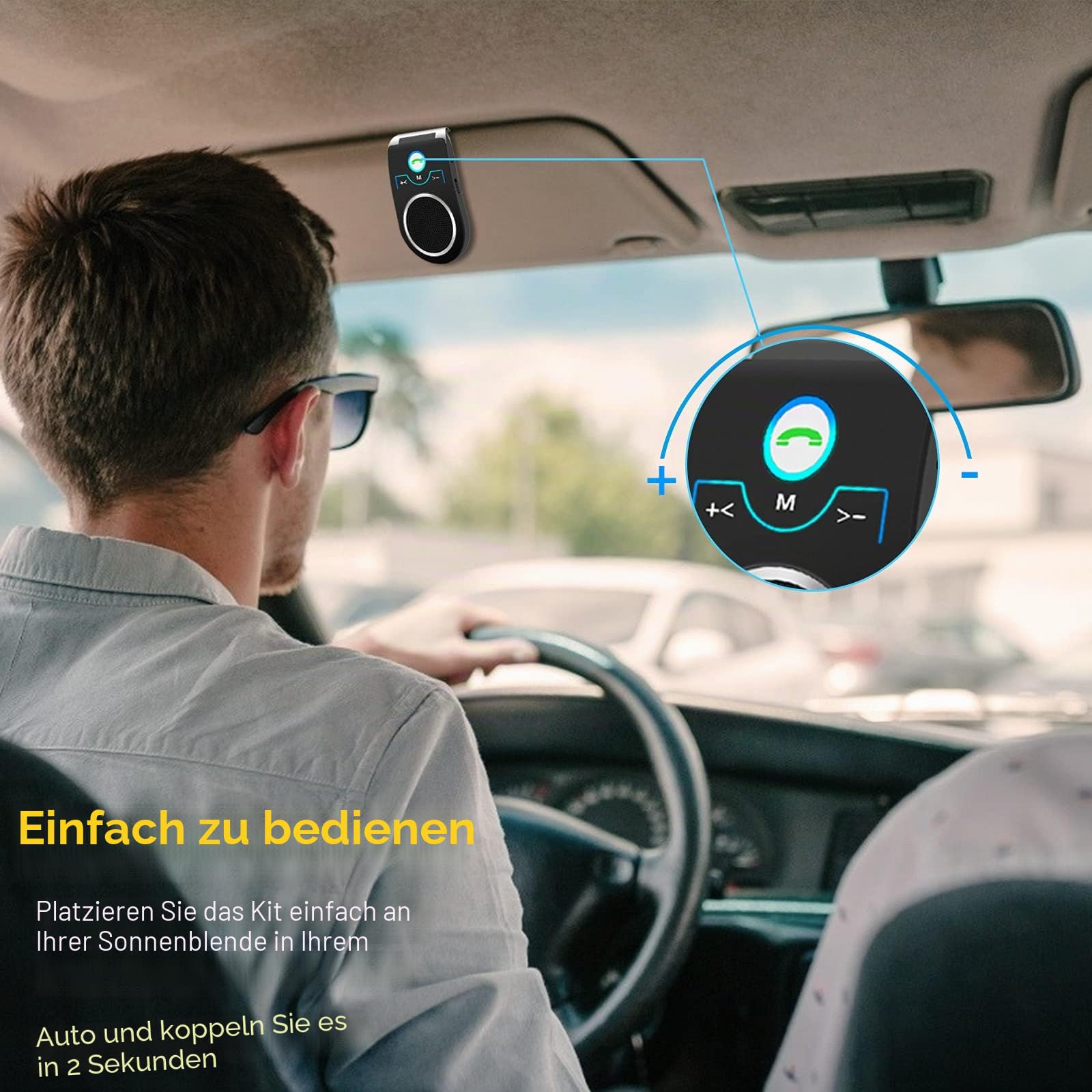 Bluetooth KFZ Freisprecheinrichtung, Bluetooth 5.0 In Car Speakerphone Handsfree Car Kit mit Geräuschunterdrückendes mikrofon und Stereo-Sound für GPS, Musik, Telefongespräche Unterstützt 2 Telefone
