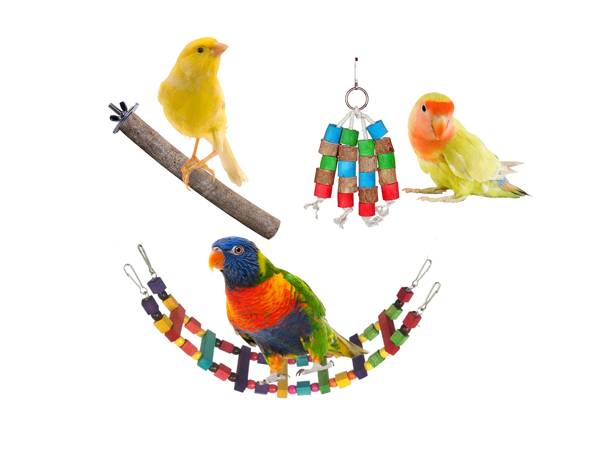 KSK Bird Ladder and Hanging chewable Wooden Bird Toys for Budgies,Cockatiel,Finches,Kannur Birds- Made with Natural Wood - 3 Piece Combo (B0BB16KXRN) Amazon Price History, Amazon Price Tracker