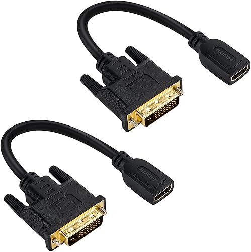 Togconn Adaptador HDMI hembra a DVI macho (paquete de 2), conector DVI bidireccional macho a HDMI hembra, compatible con 1080P Full HD compatible