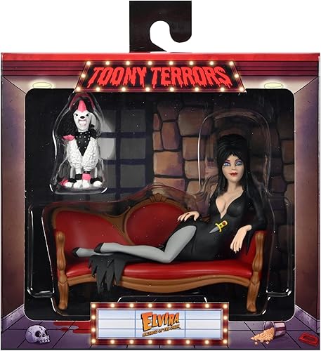 NECA - Juego de figuras de acción de Elvira on Couch (Toony Terrors) de 6 pulgadas en caja