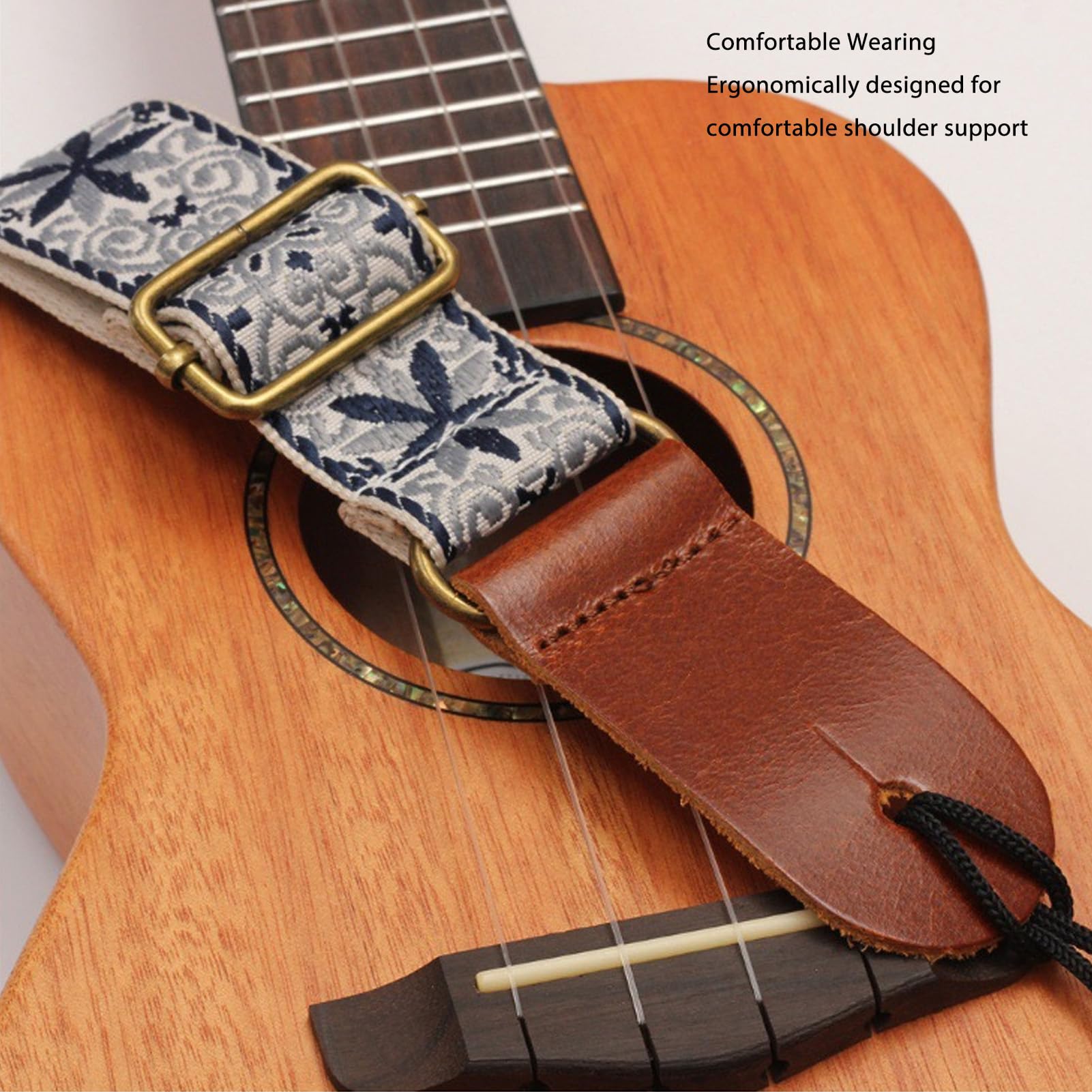Sangle Pour Ukulélé Avec Broderie - 136 Cm Réglable - Noir - Idéal Pour Enfants Et Guitaristes