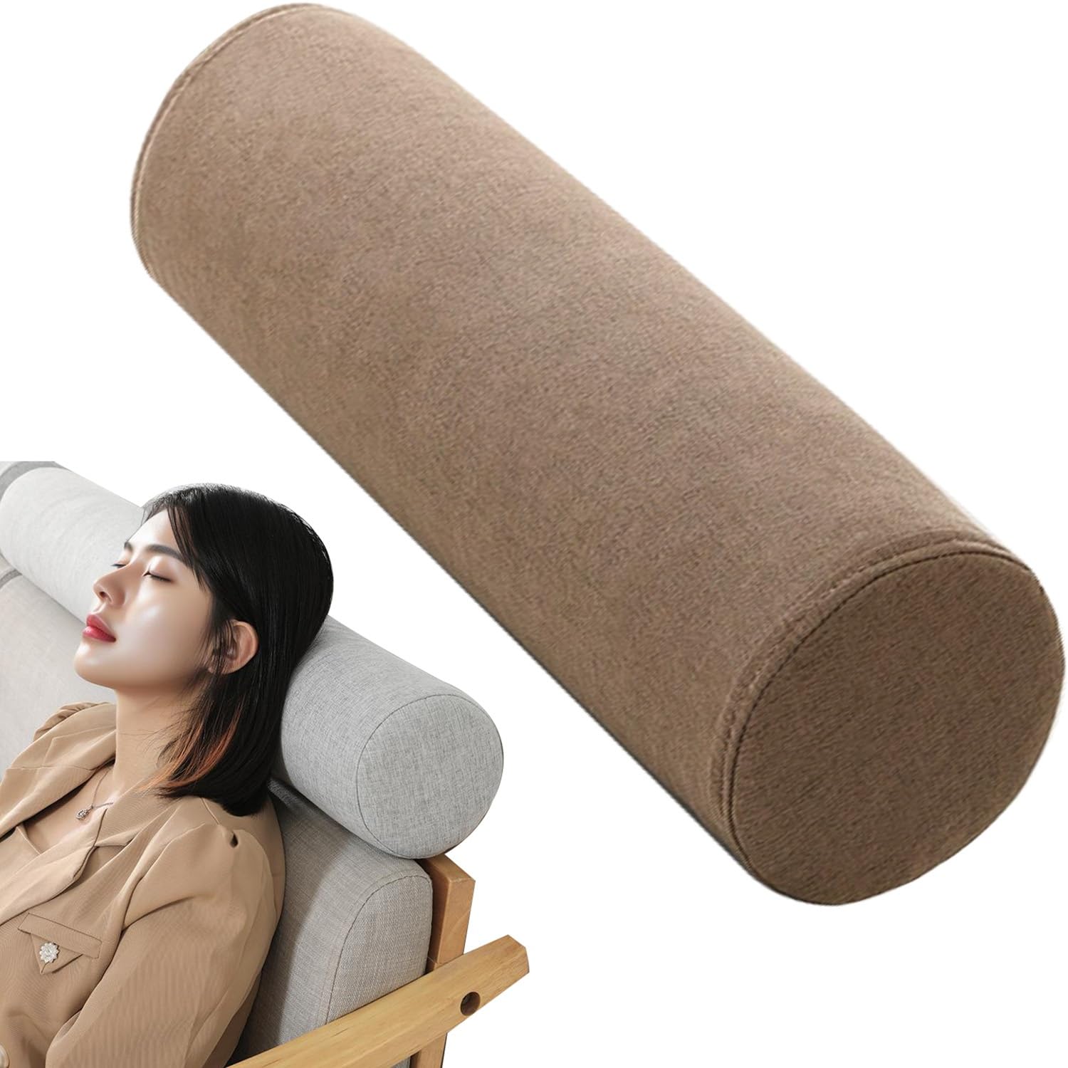 Rtsfkfs Coffee Couch Roll Bolster Pillow Cotton And Linen Neck Round Pillows With Memory Foam Padding Cervicalsupport Pillow For Head, Neck, Back, Legs And Yoga(,80X20cm)